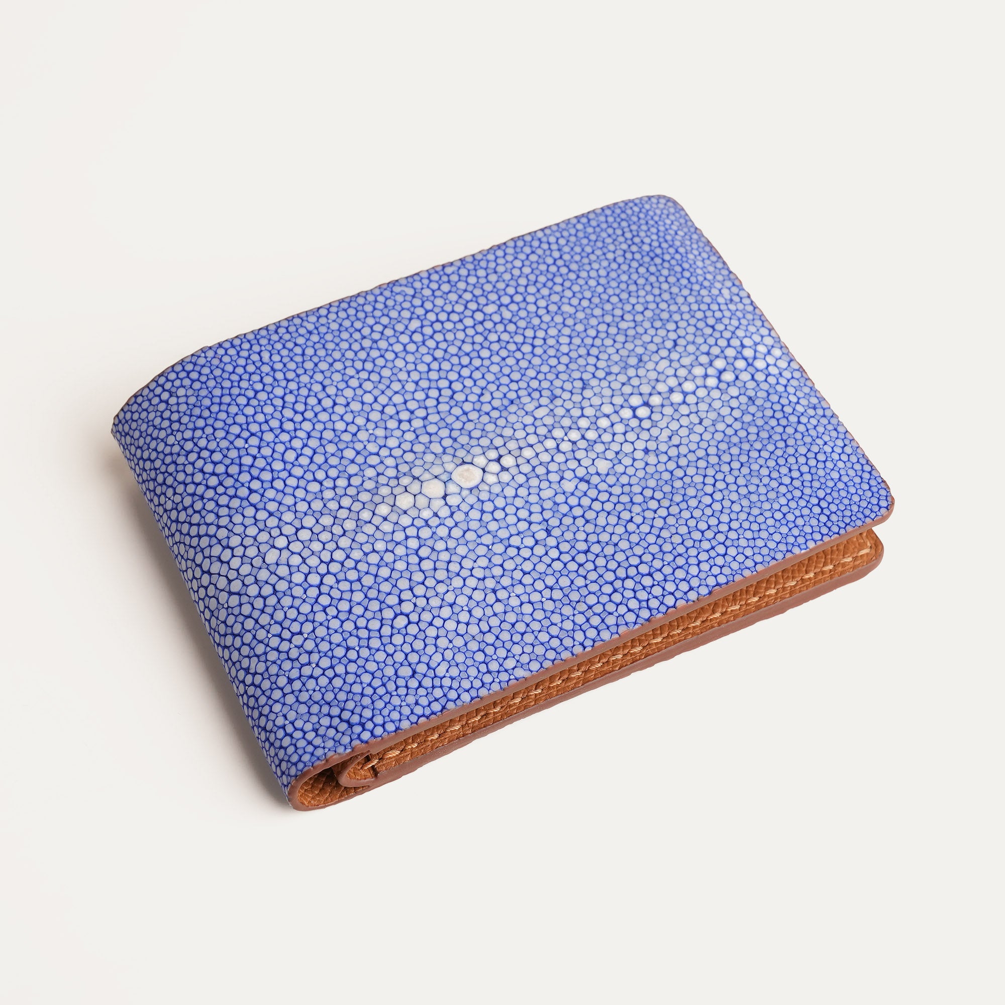 Golden Epsom mix Blue Stingray Leather Wing Bifold Wallet