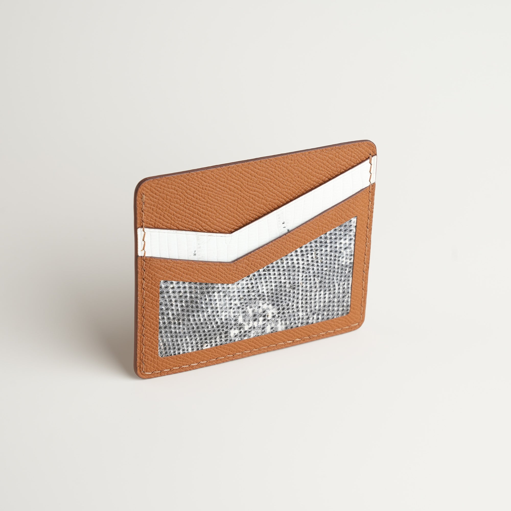 Golden Epsom mix Lizard Leather Card Holder - Natural Pattern