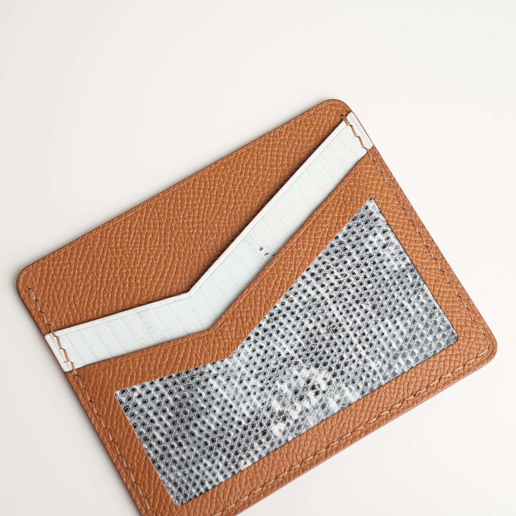 Golden Epsom mix Lizard Leather Card Holder - Natural Pattern