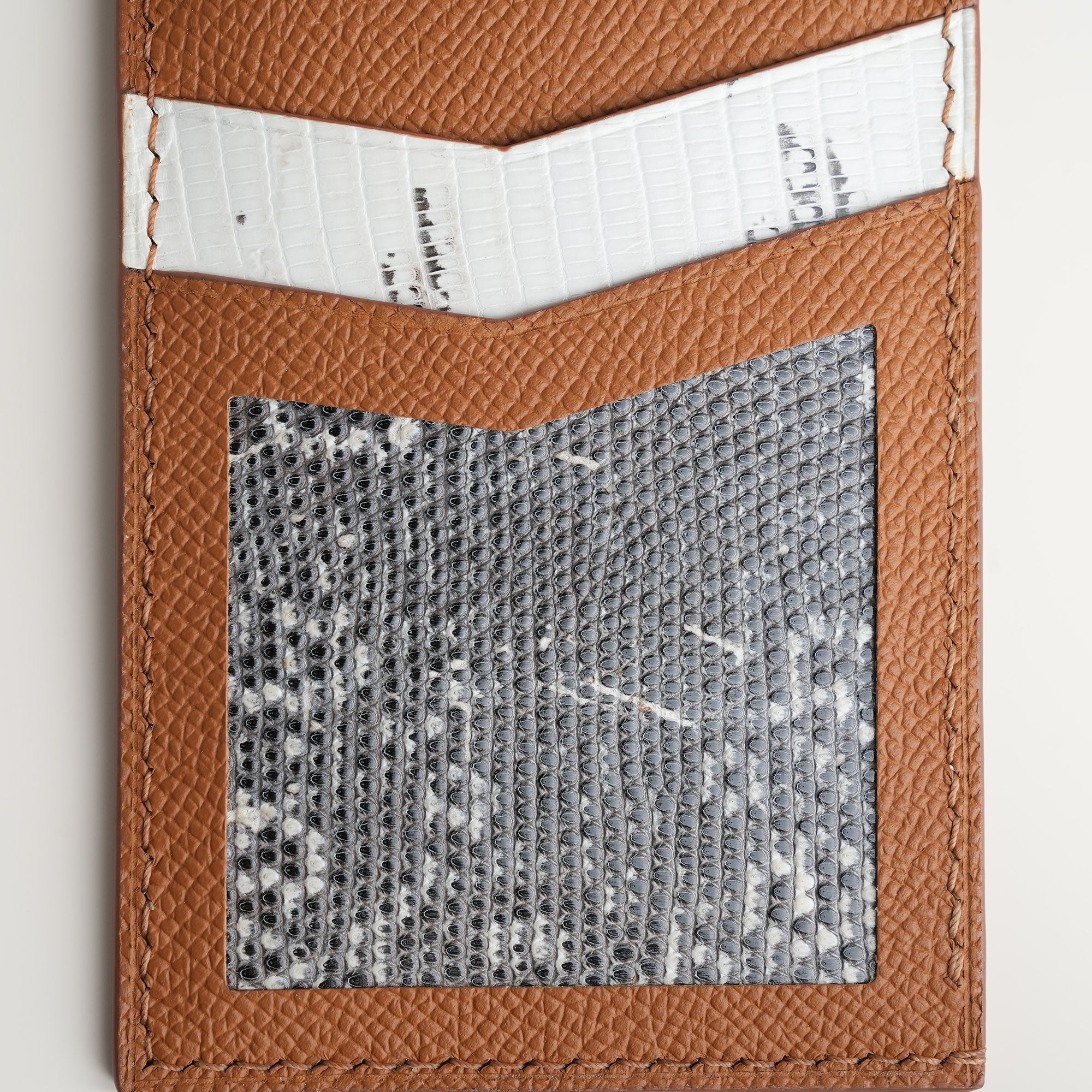 Golden Epsom mix Lizard Leather Vertical Card Holder - Natural Pattern