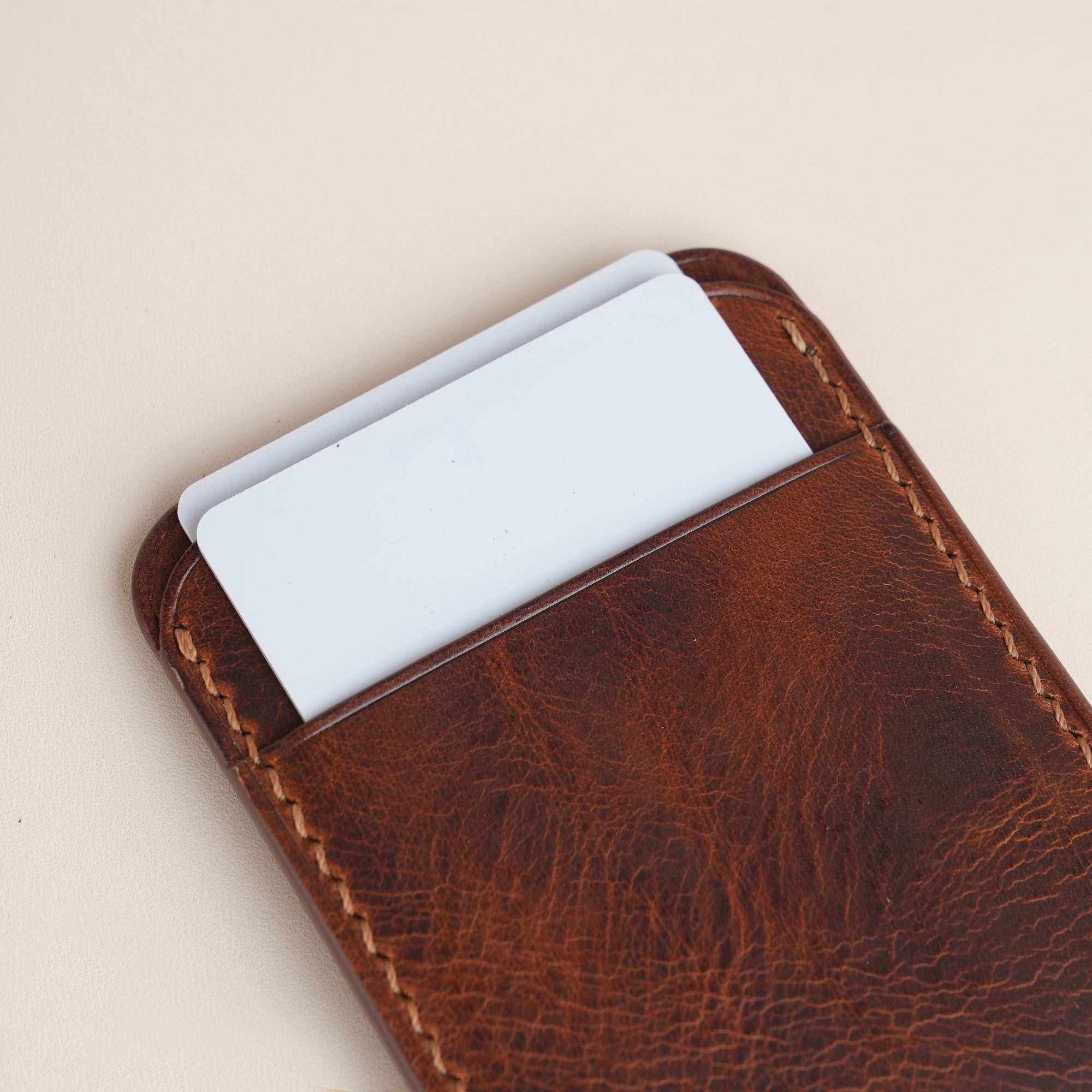 Golden Brown Badalassi Carlo Waxed Leather Money Card Clip