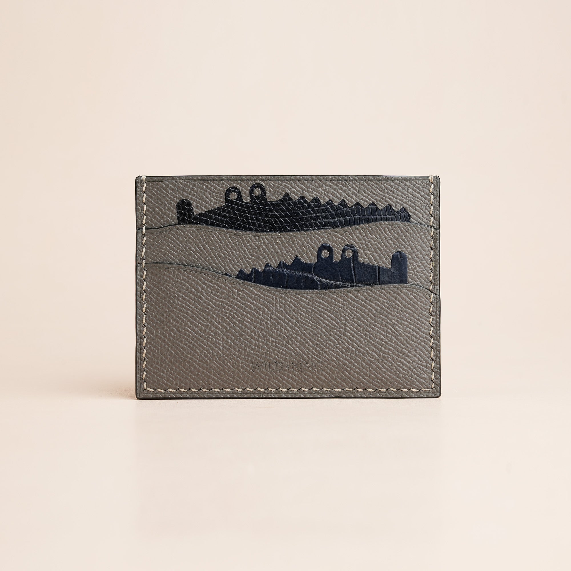 Graphite Grey Epsom mix Crocodile Leather Card Holder - Double Stupid Alligator