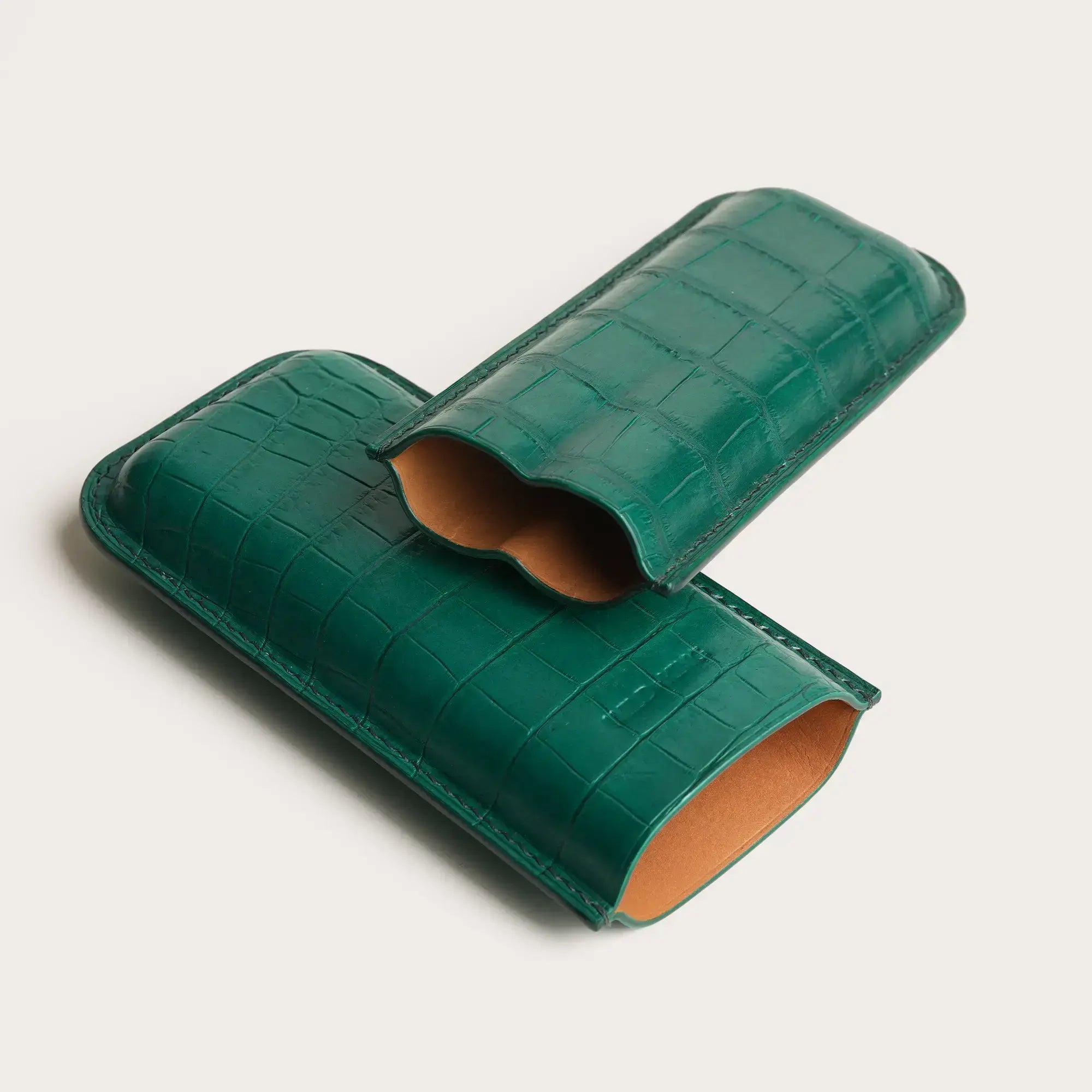 Green Crocodile Leather Cigar Case