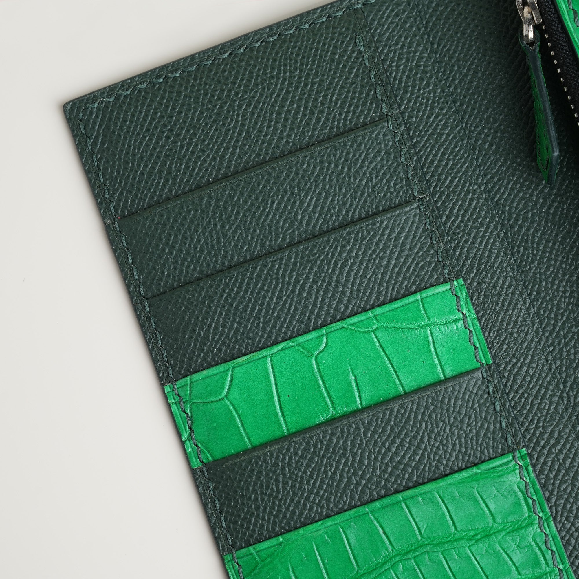 Green Crocodile Leather Long Wallet
