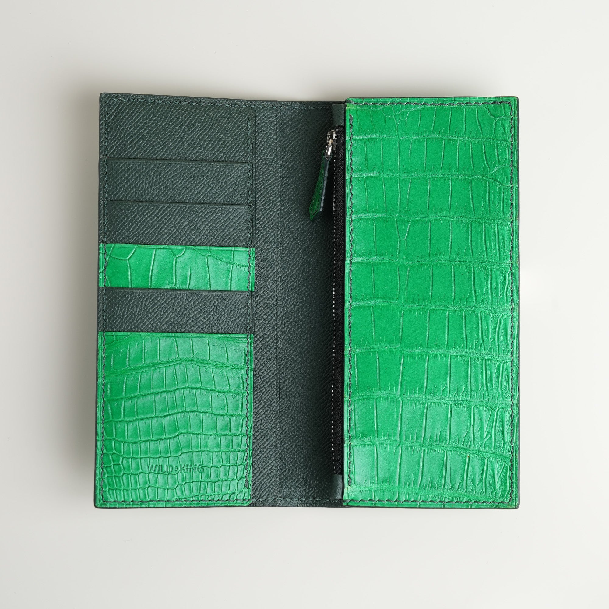 Green Crocodile Leather Long Wallet