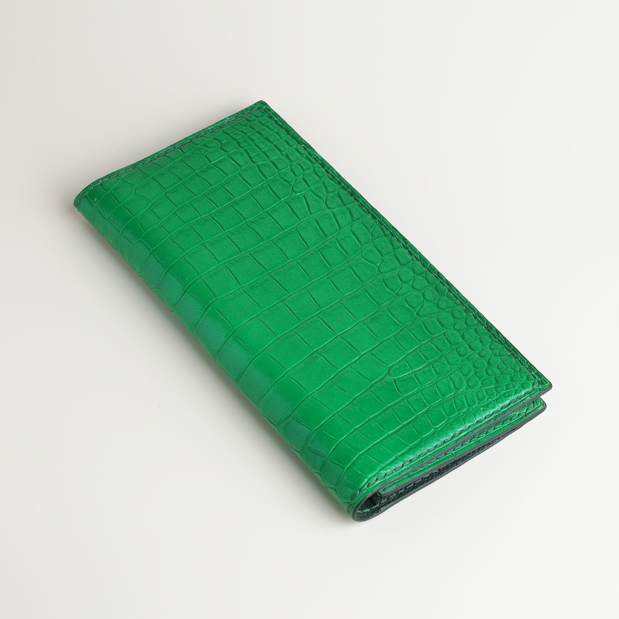 Green Crocodile Leather Long Wallet