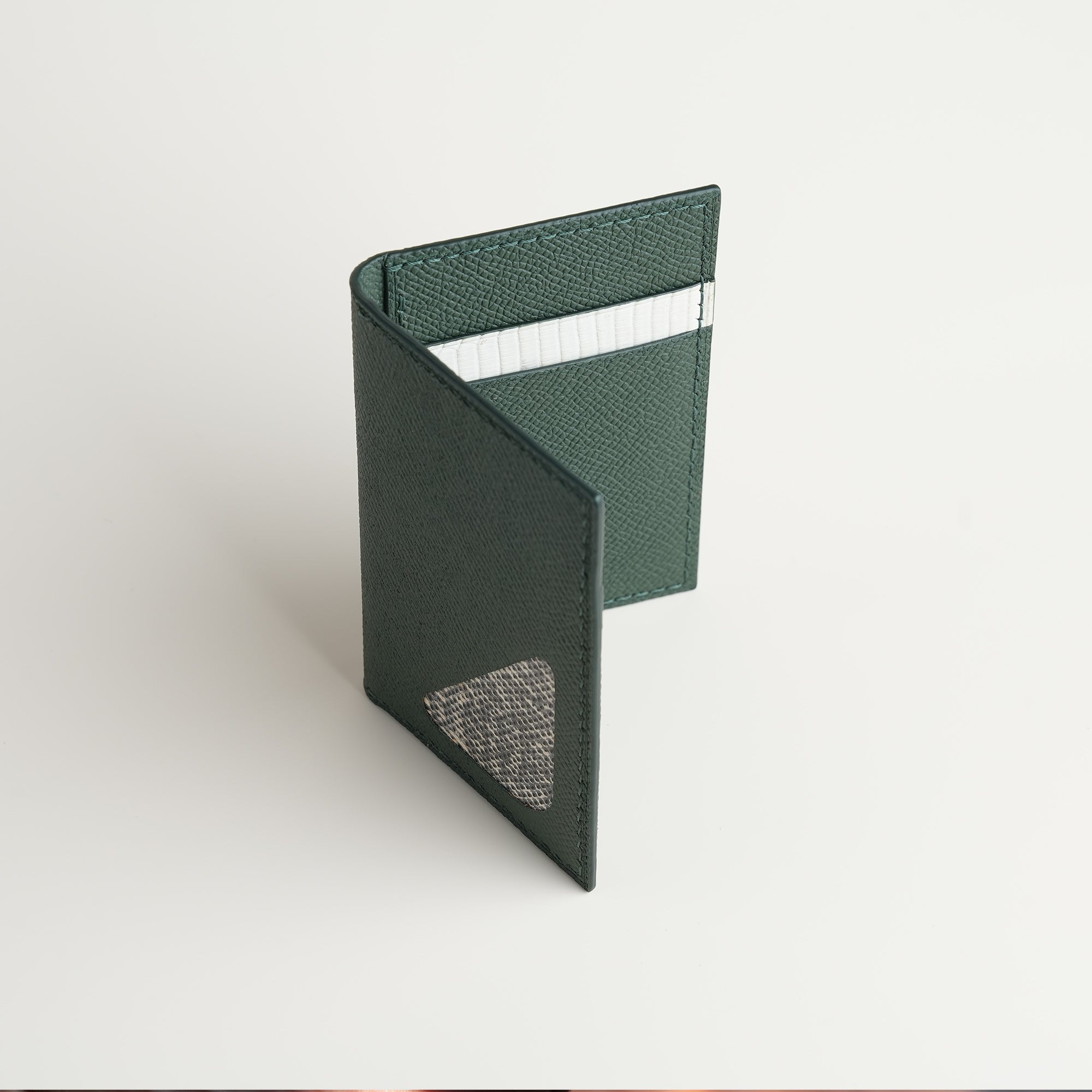 Green Epsom mix Lizard Leather Bifold Wallet - Natural Pattern