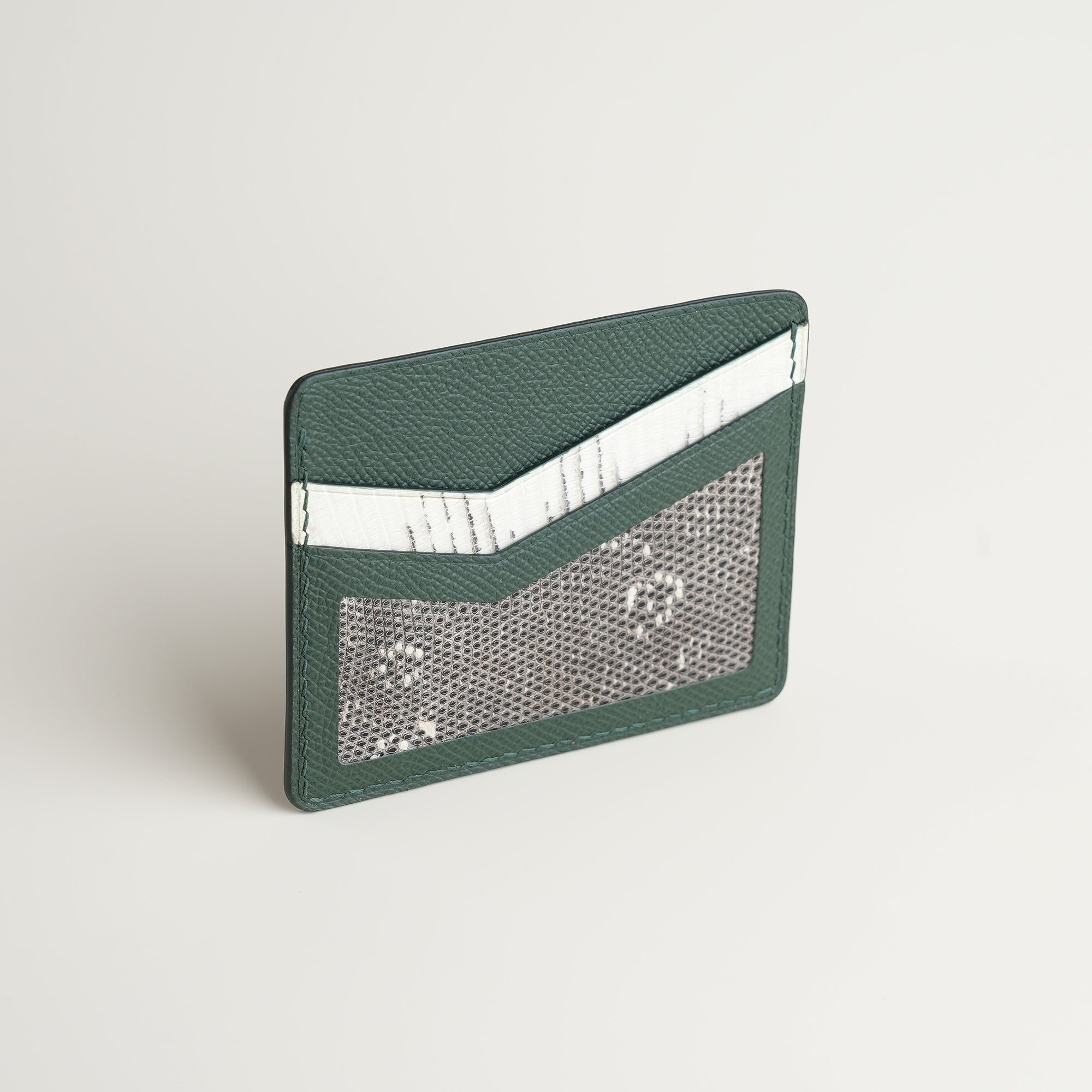 Green Epsom mix Lizard Leather Card Holder - Natural Pattern