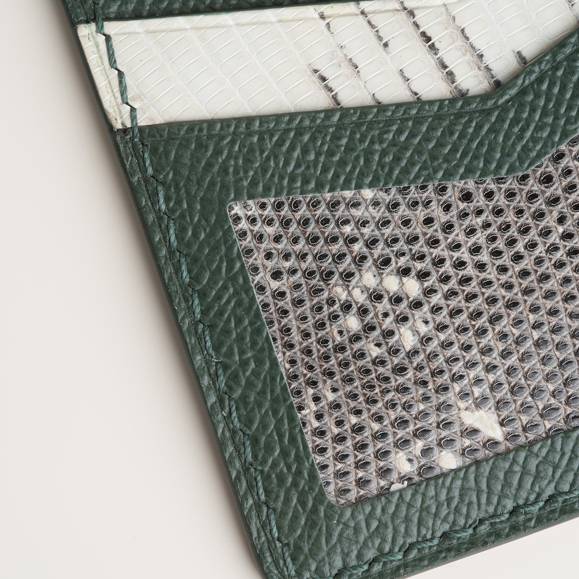 Green Epsom mix Lizard Leather Card Holder - Natural Pattern