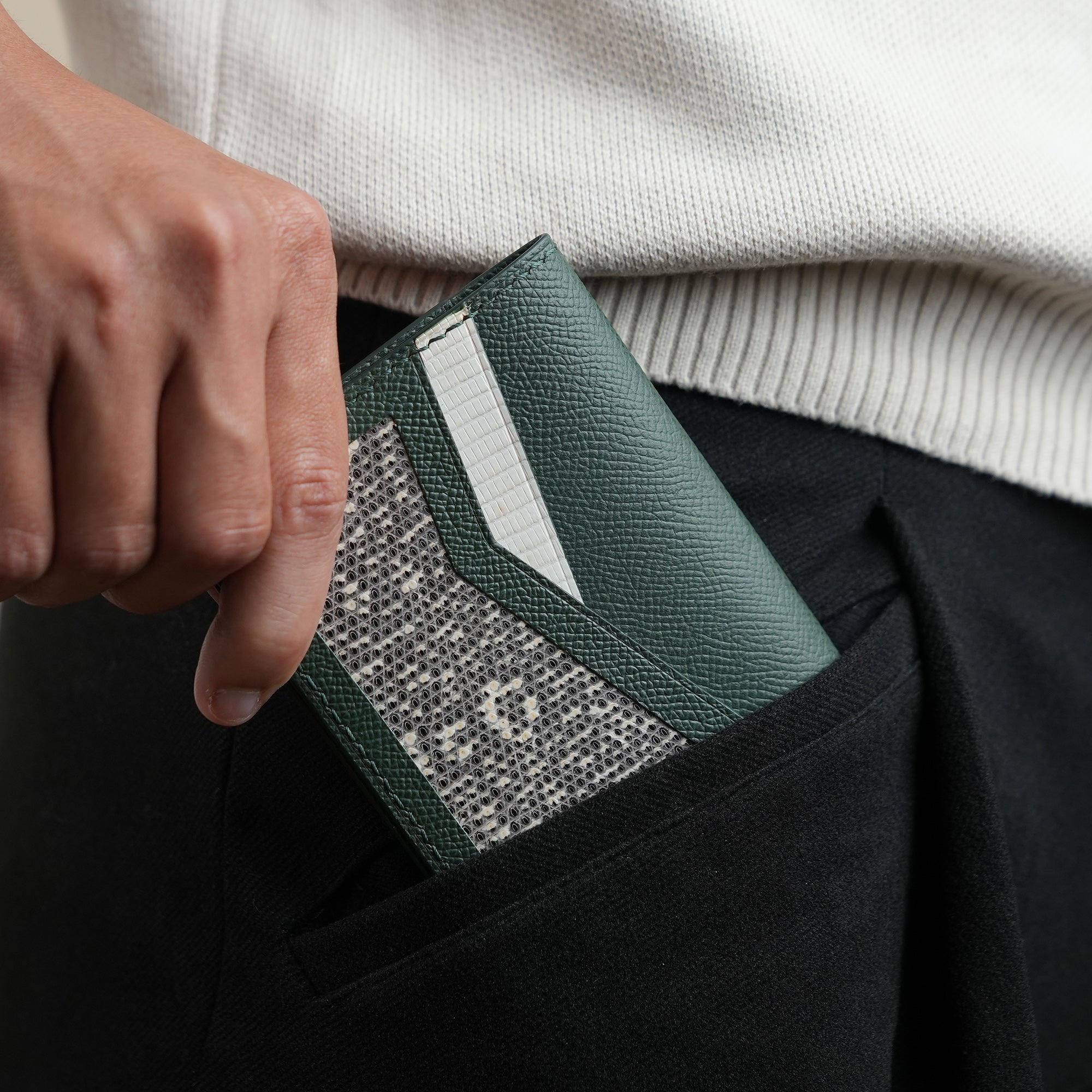 Green Epsom mix Lizard Leather Dualfold Wallet - Natural Pattern