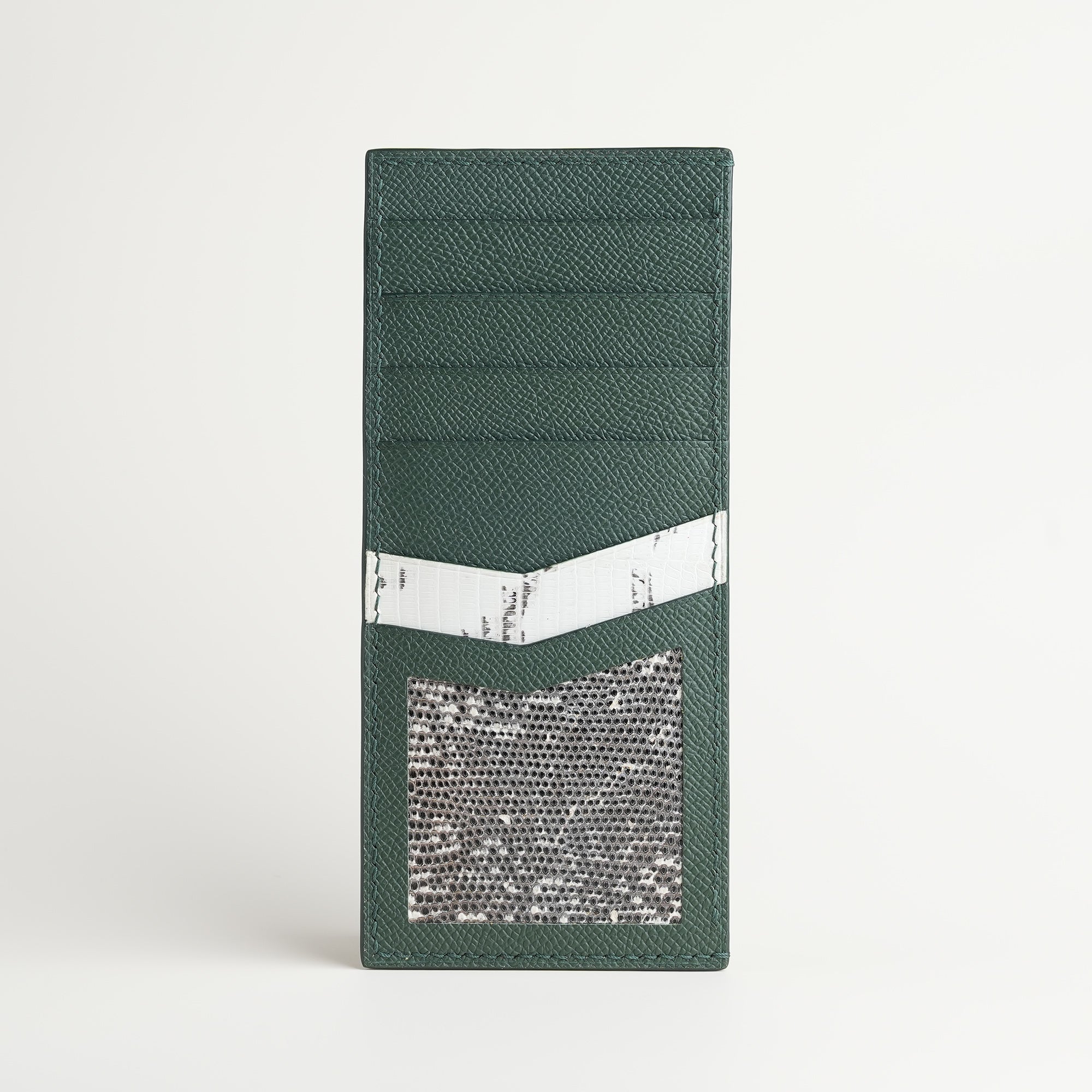 Green Epsom mix Lizard Leather Vertical Card Holder - Natural Pattern