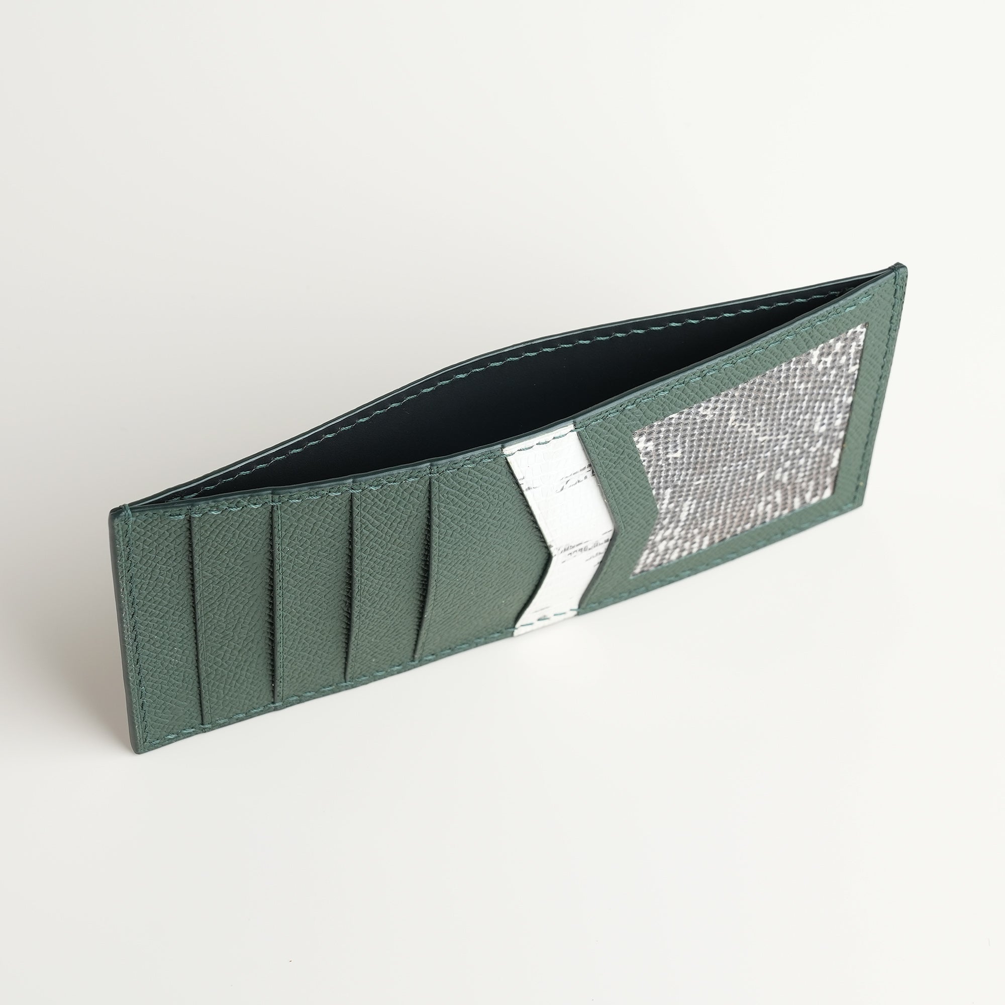 Green Epsom mix Lizard Leather Vertical Card Holder - Natural Pattern