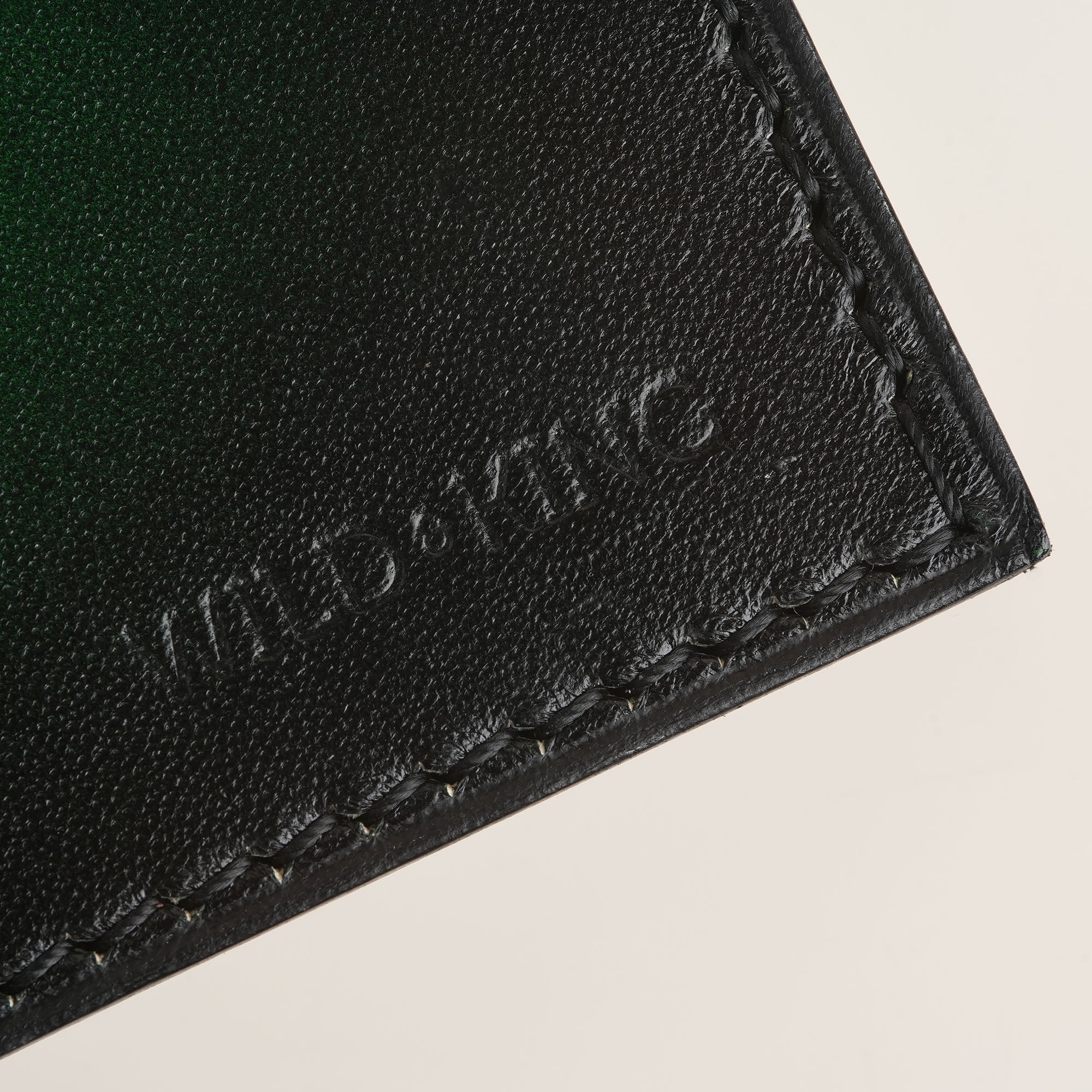 Green Leather Wing Bifold Wallet - Fox Design - Patina Finish