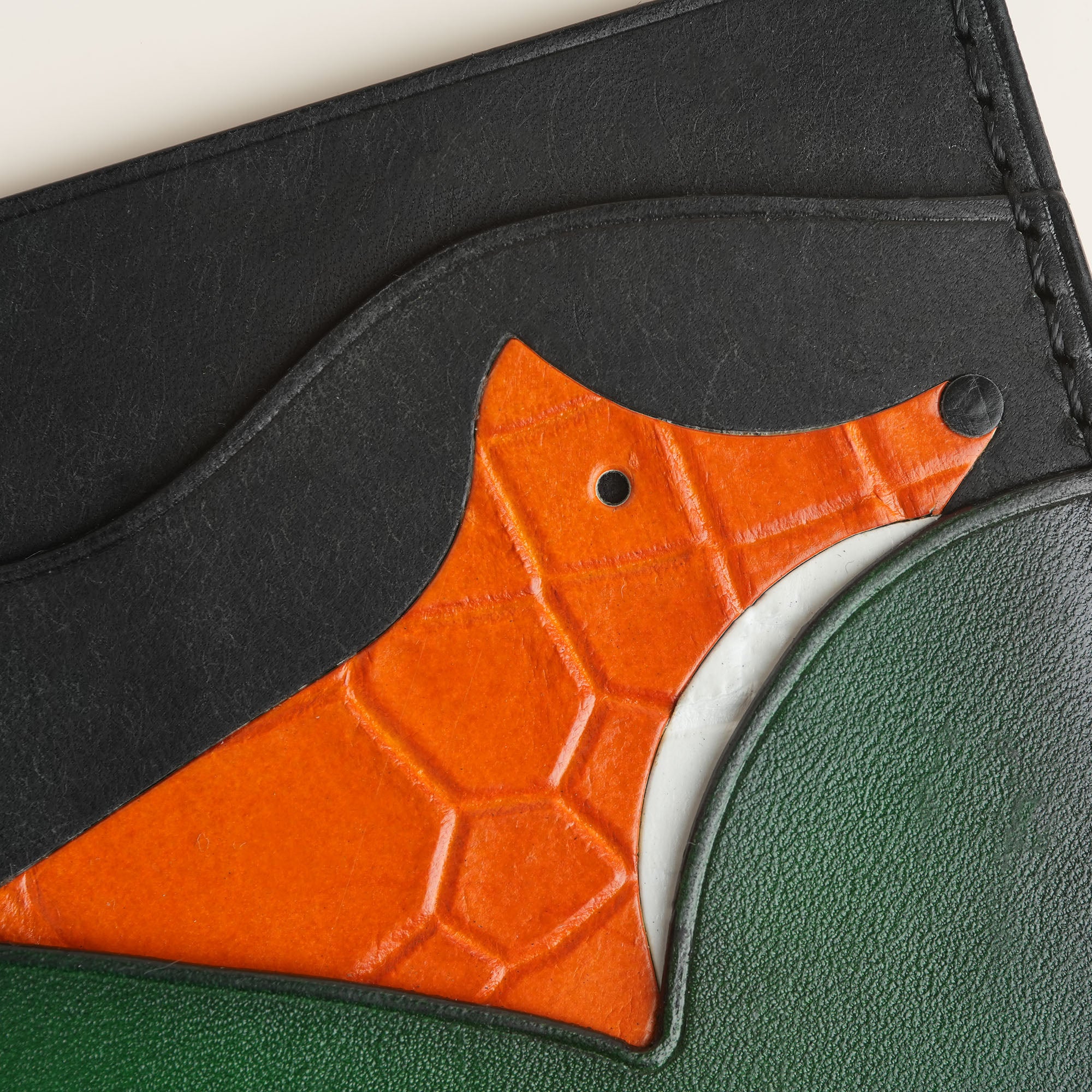 Green Leather Wing Bifold Wallet - Fox Design - Patina Finish