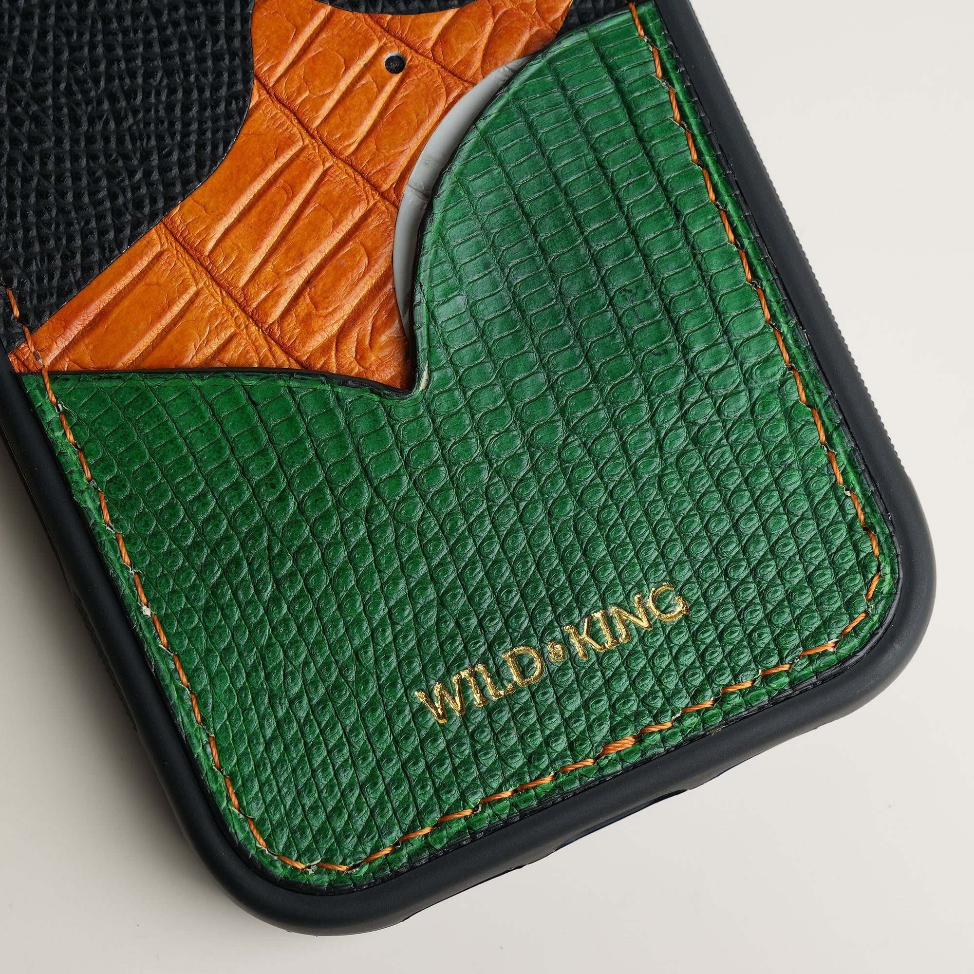 Green Lizard Leather Iphone Case with Card Holder - Fox Design