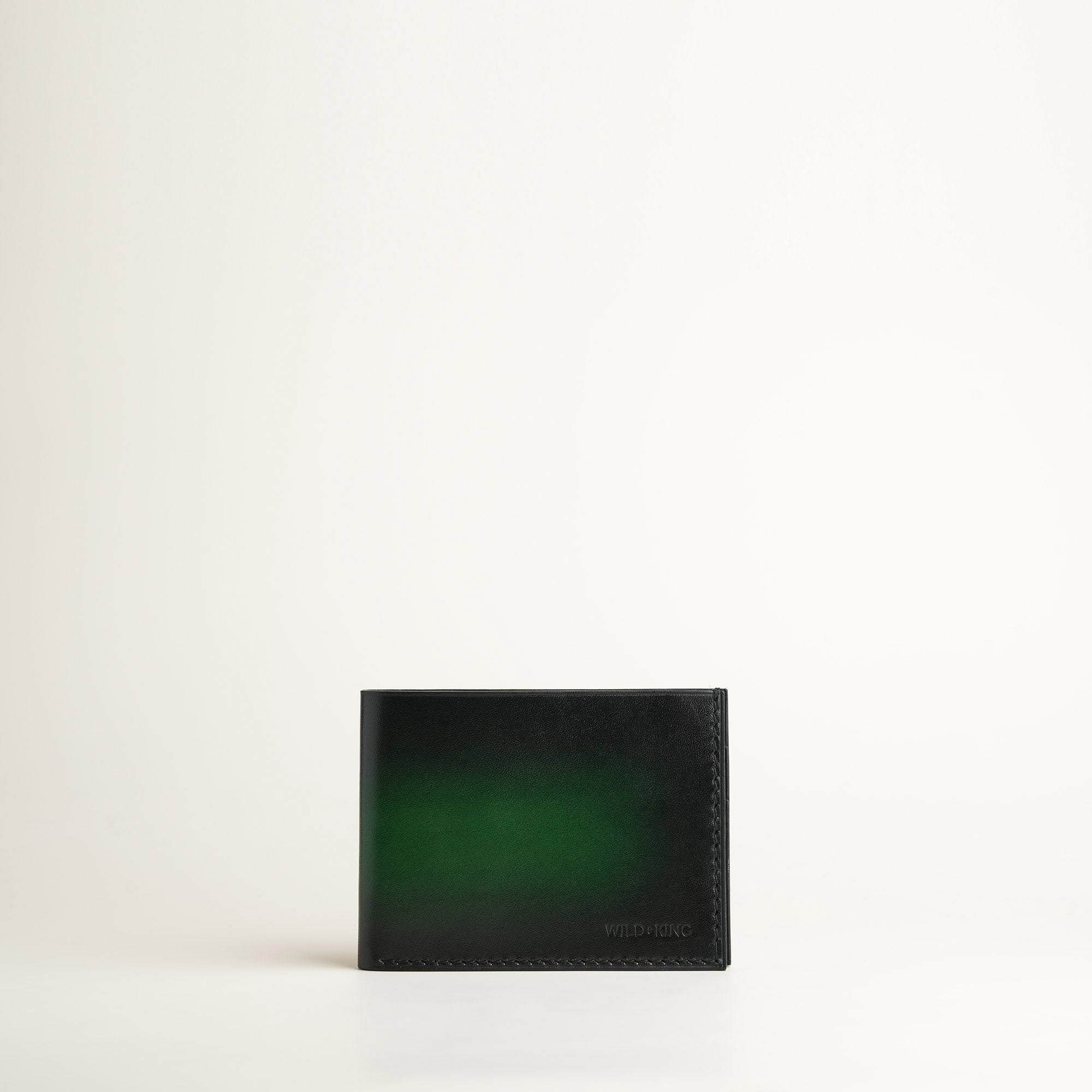 Green Leather Wing Bifold Wallet - Fox Design - Patina Finish
