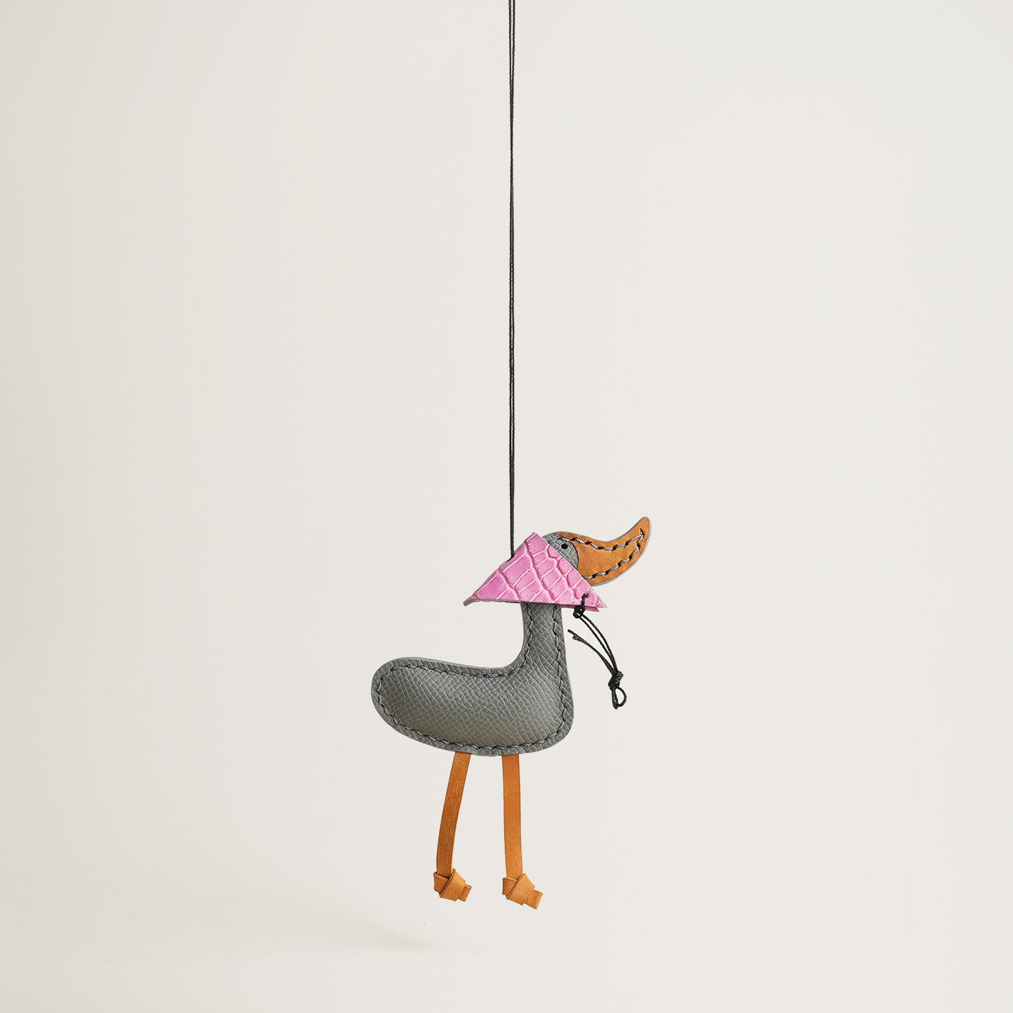 Grey Epsom Leather Duck Bag Charm