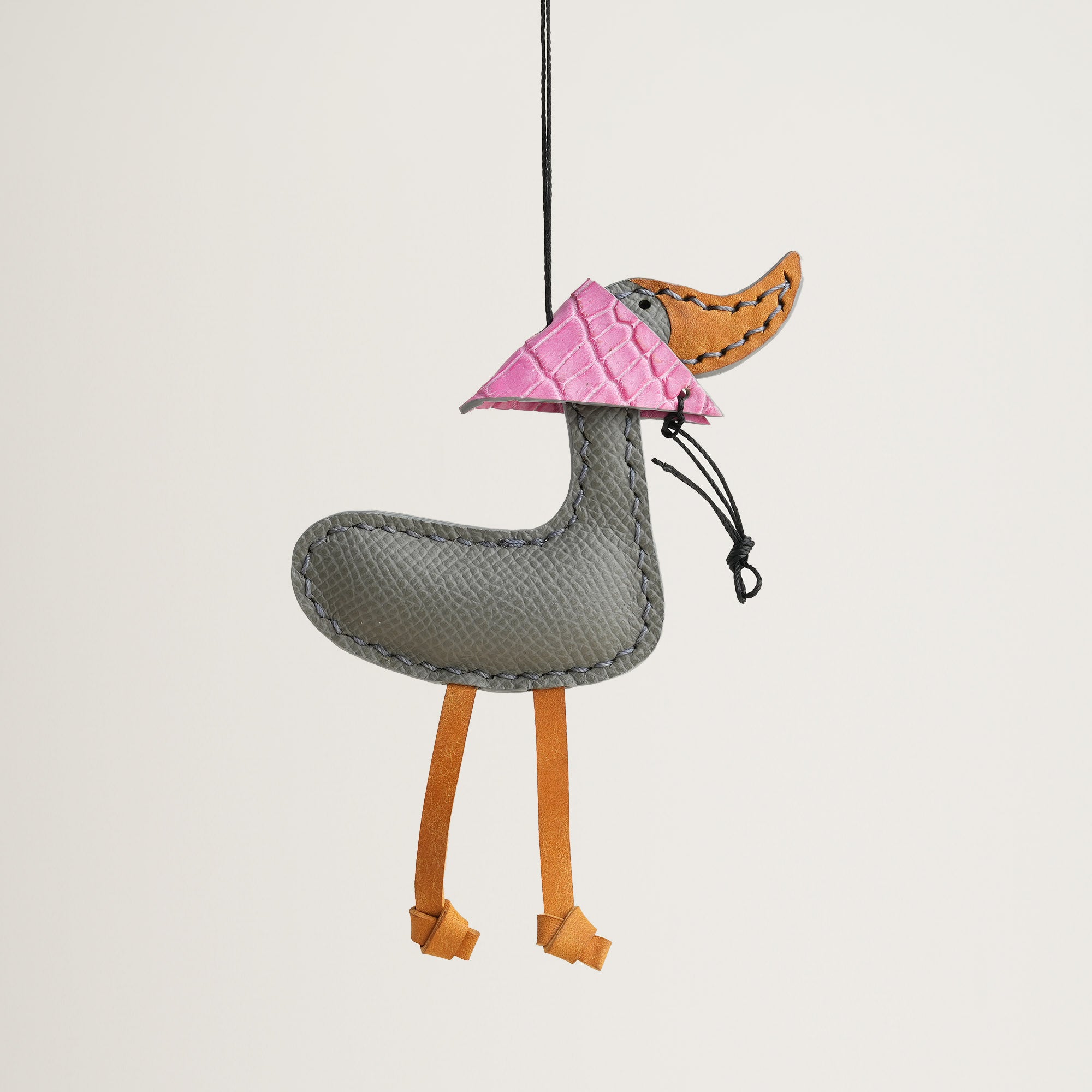 Grey Epsom Leather Duck Bag Charm