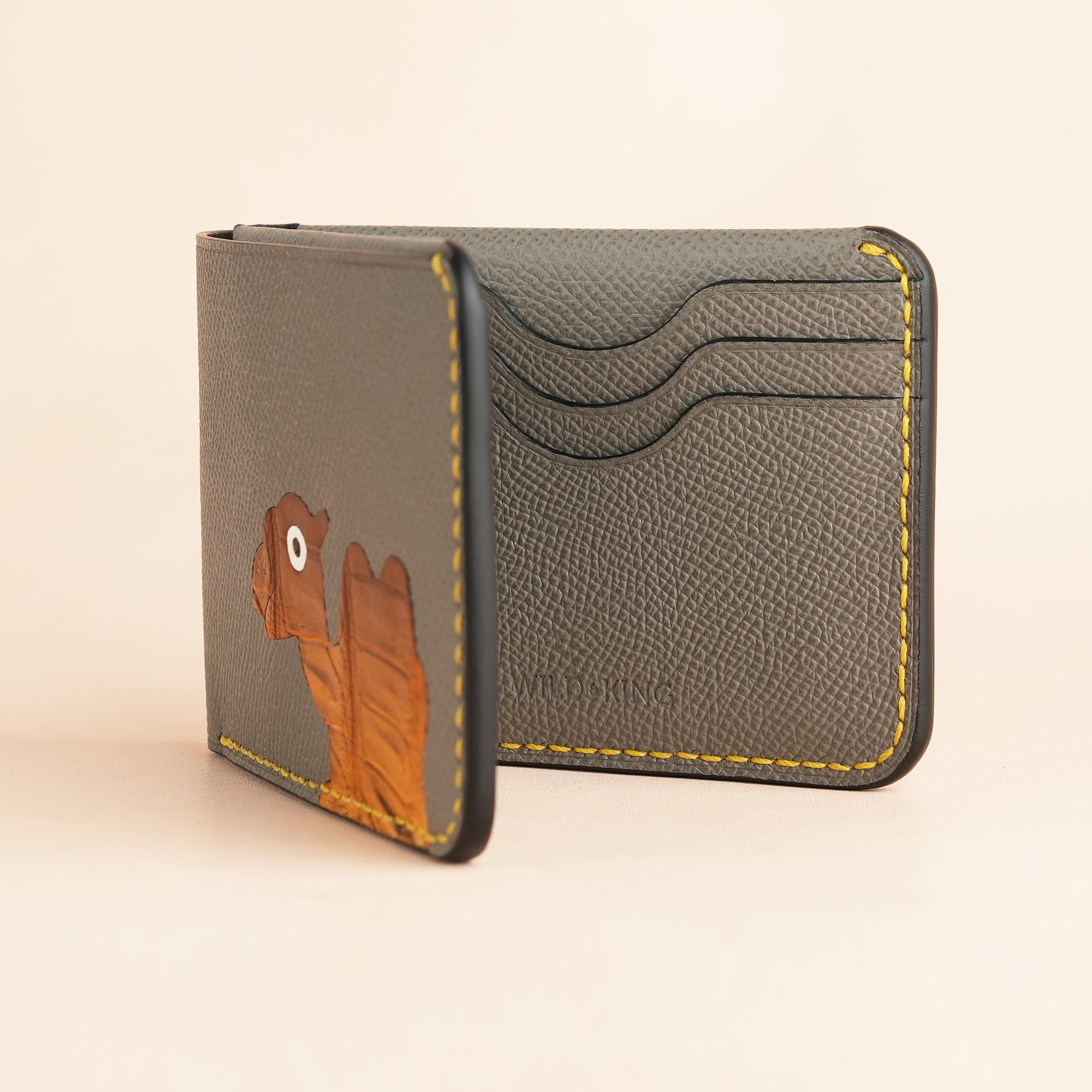 Grey Epsom Leather Wing Bifold Wallet - Camel Stupid