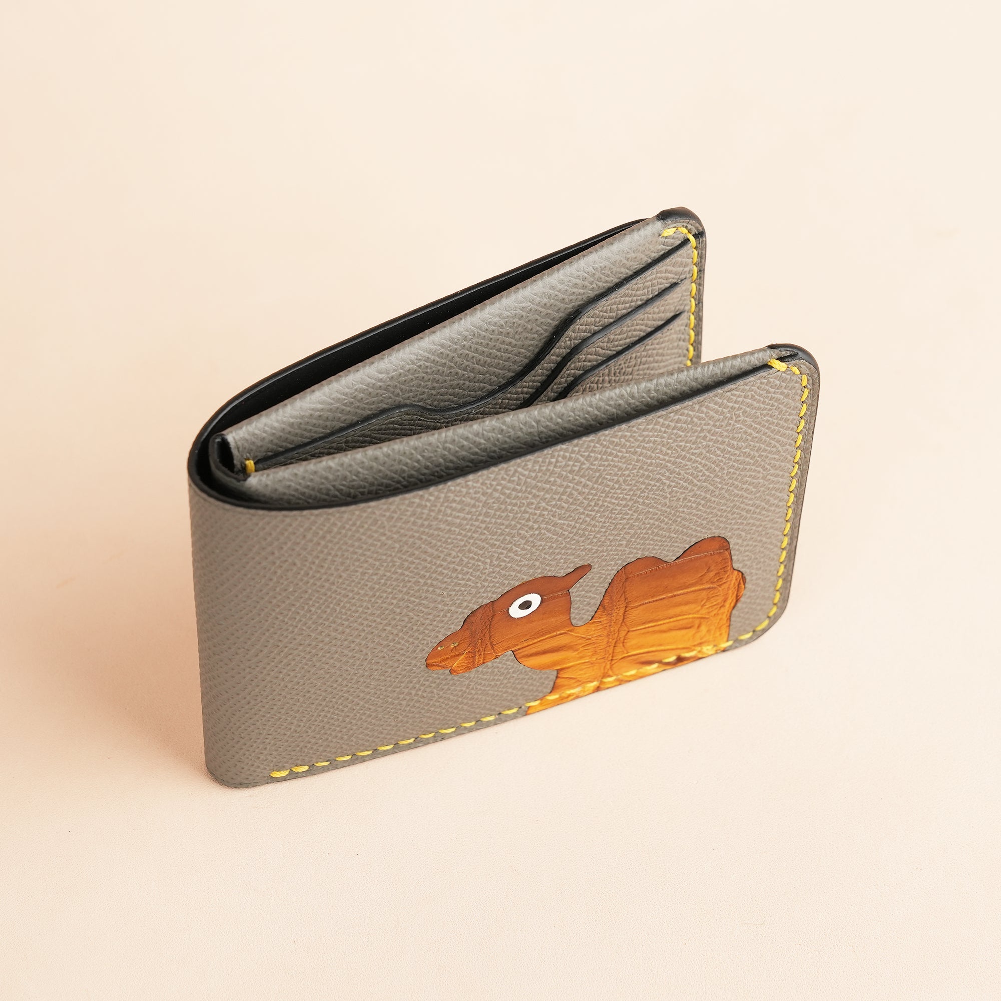 Grey Epsom Leather Wing Bifold Wallet - Camel Stupid