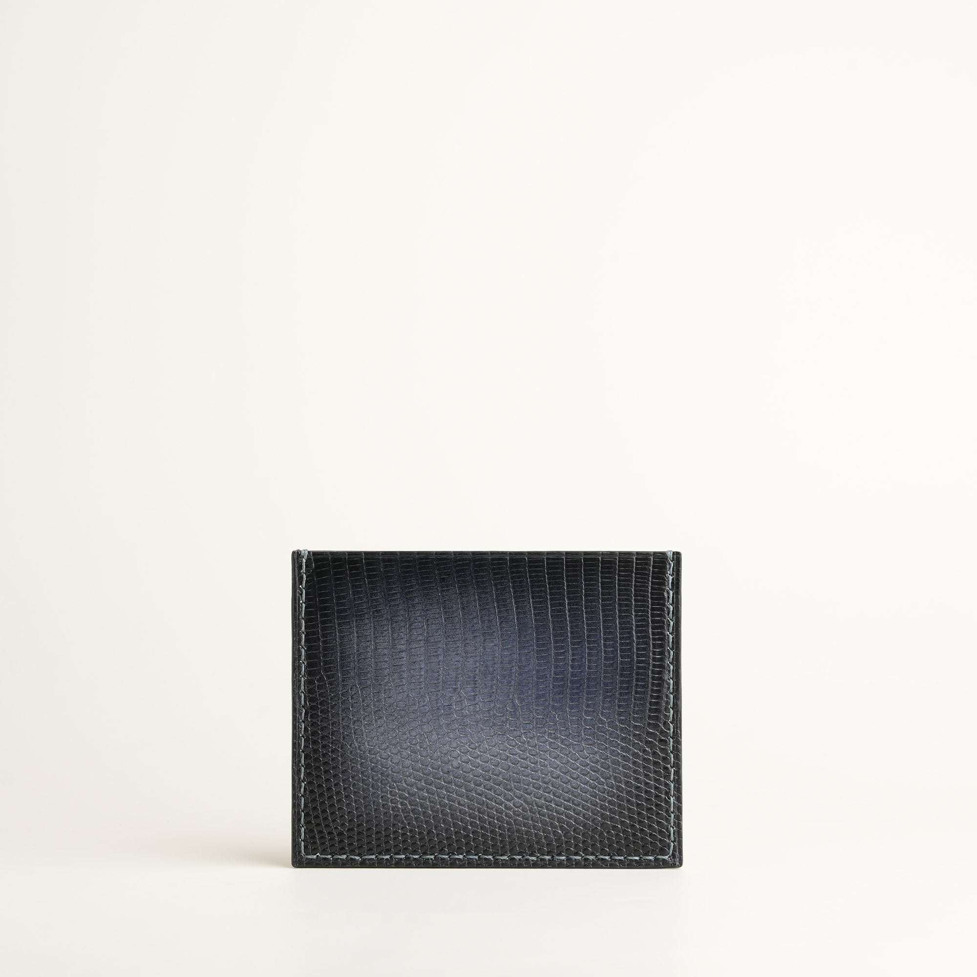 Grey Lizard Leather Card Holder - Patina Finish