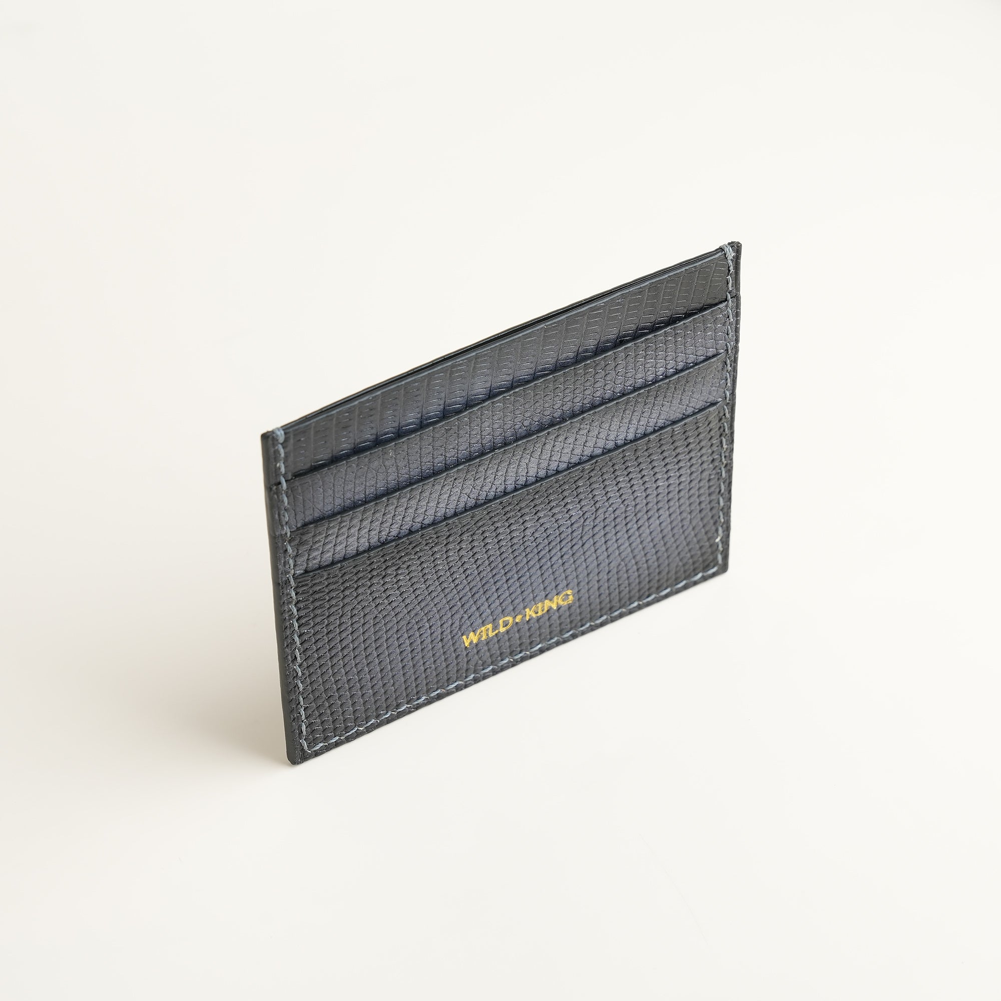 Grey Lizard Leather Card Holder - Patina Finish