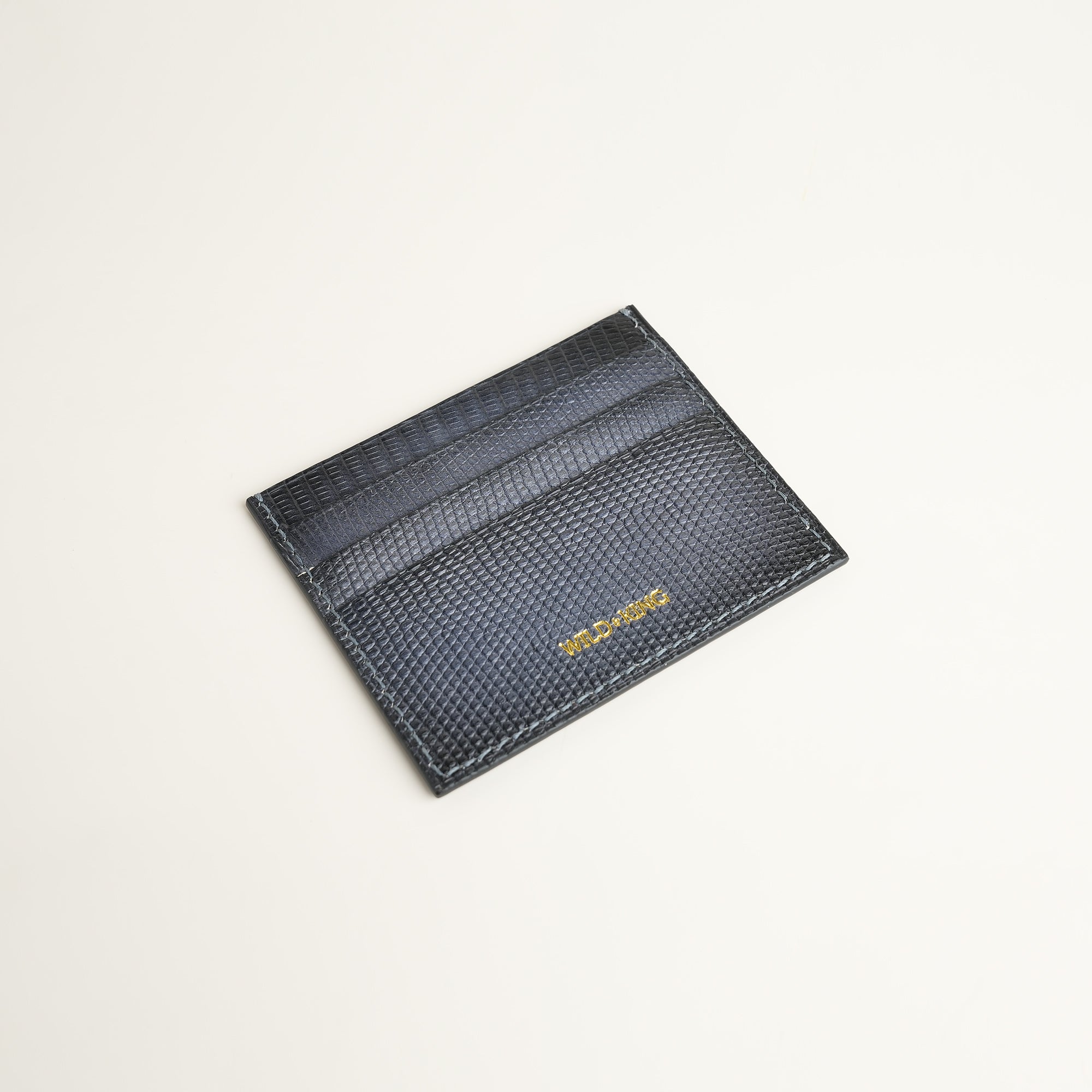 Grey Lizard Leather Card Holder - Patina Finish