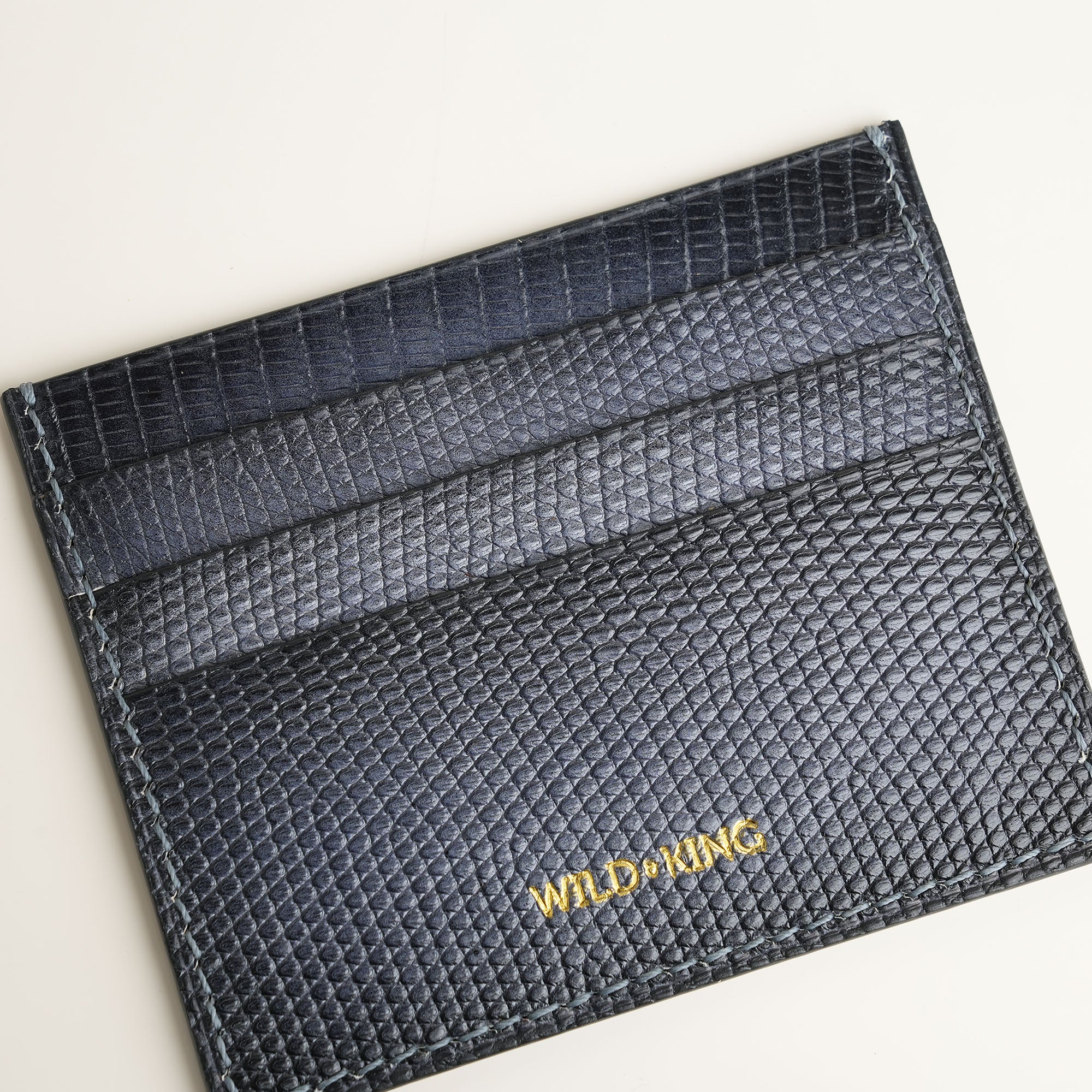 Grey Lizard Leather Card Holder - Patina Finish