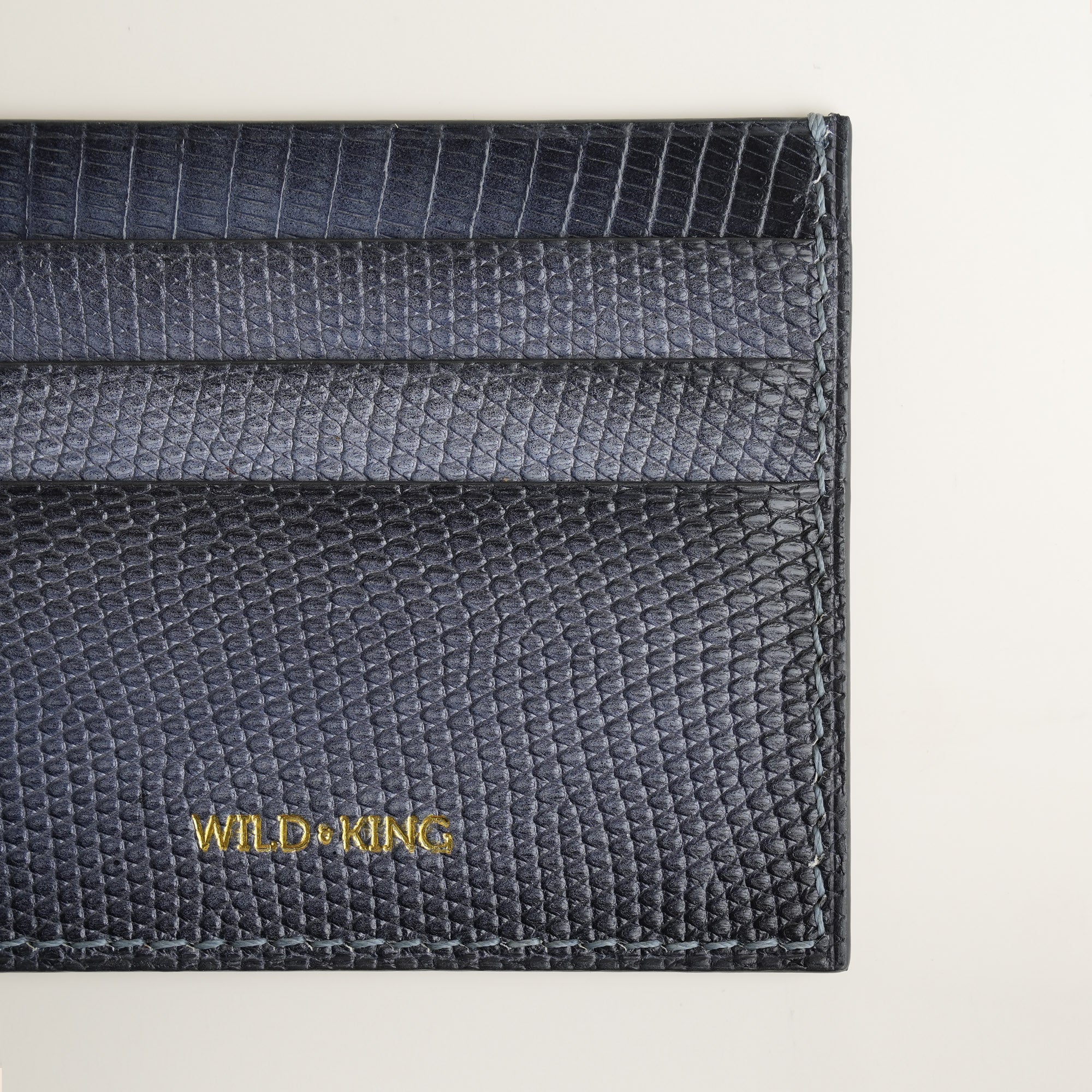Grey Lizard Leather Card Holder - Patina Finish