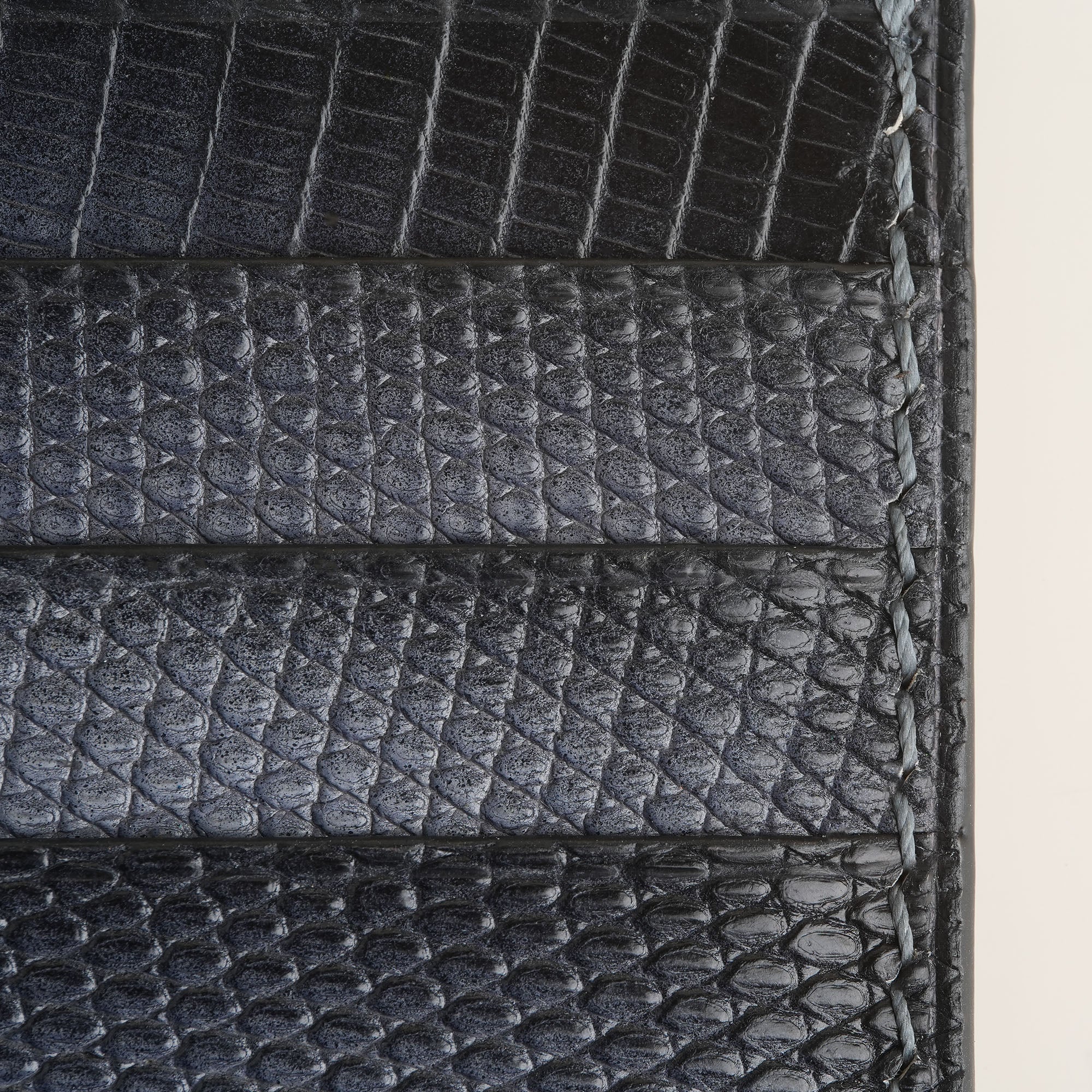 Grey Lizard Leather Card Holder - Patina Finish
