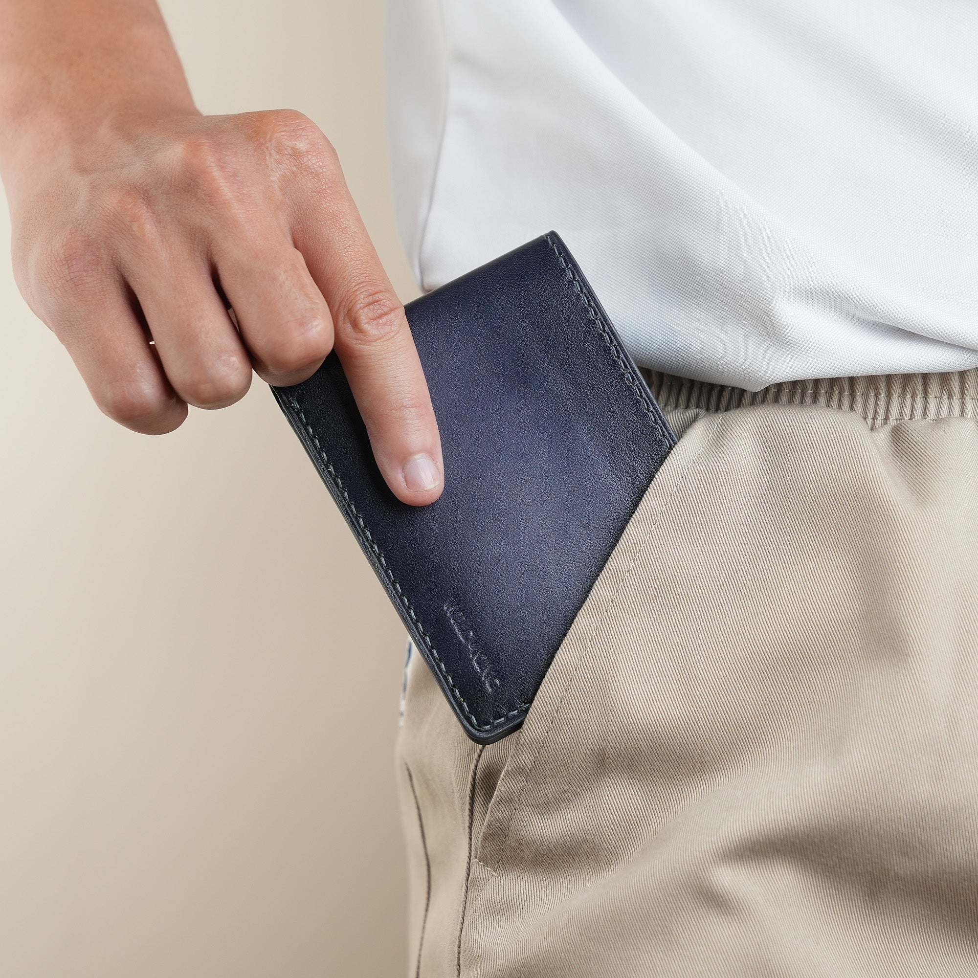 Grey Leather Wing Bifold Wallet - Patina Finish