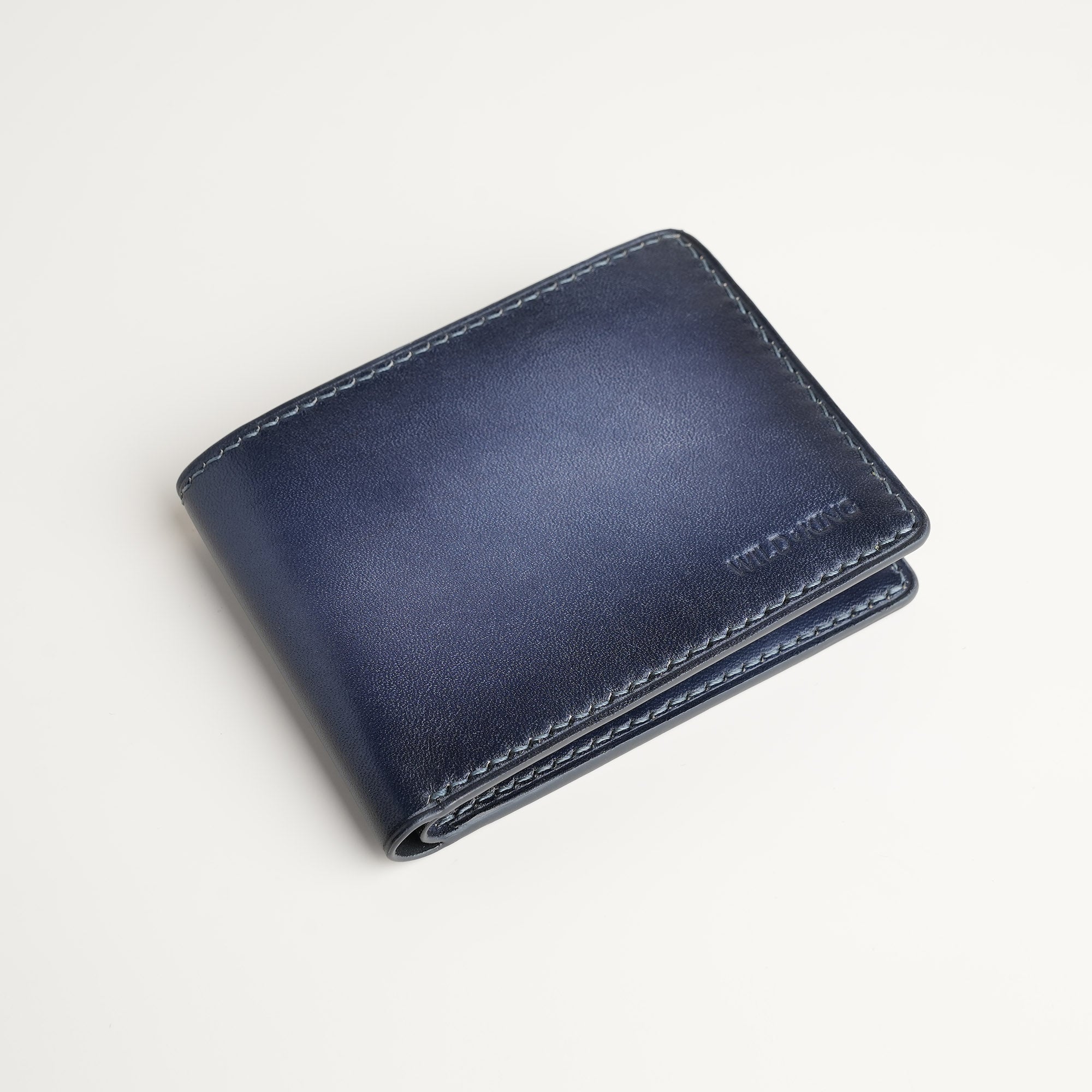 Grey Leather Wing Bifold Wallet - Patina Finish
