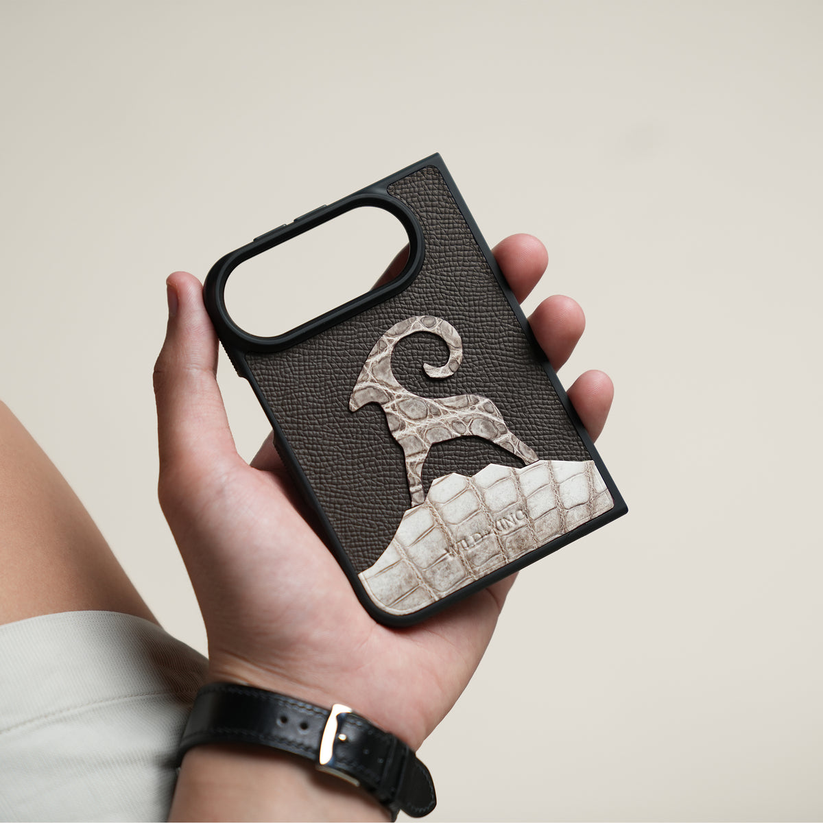Himalayan Alligator Leather Phone Duo Case - Goat Design