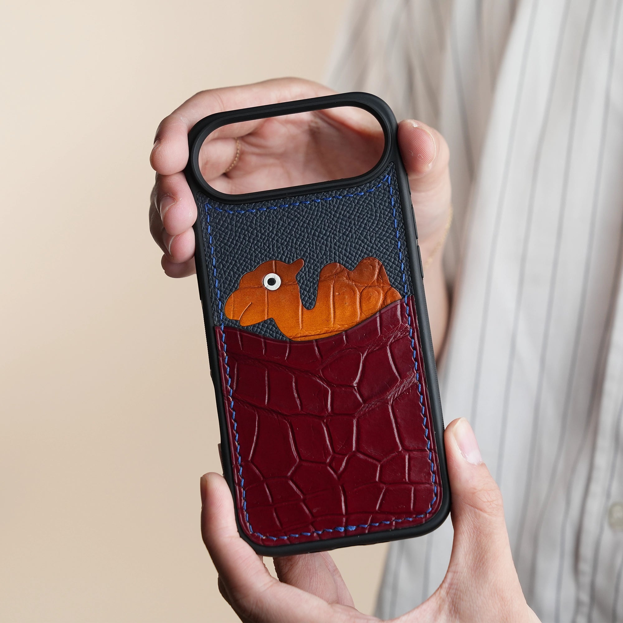 Burgundy Crocodile Leather Iphone Case with Card Holder - Stupid Camelo