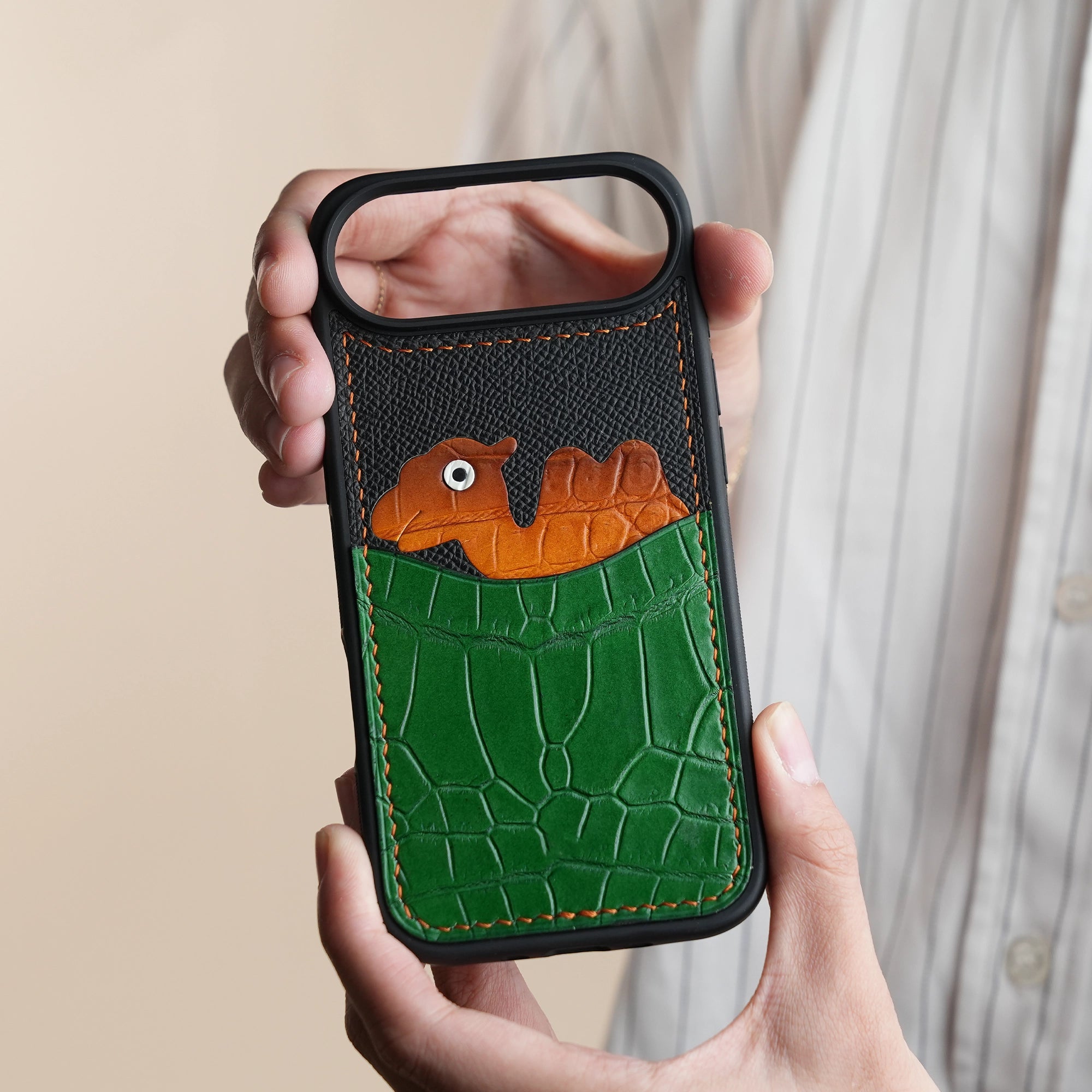 Green Crocodile Leather Iphone Case with Card Holder - Stupid Camelo