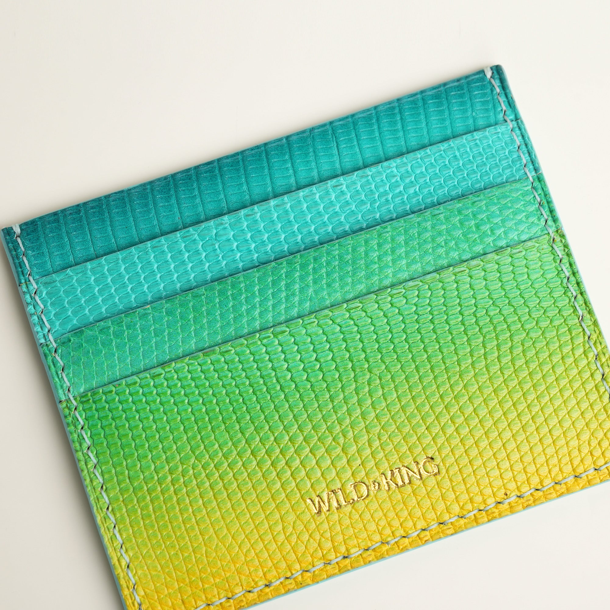 Kelly Green Lizard Leather Card Holder - Patina Finish