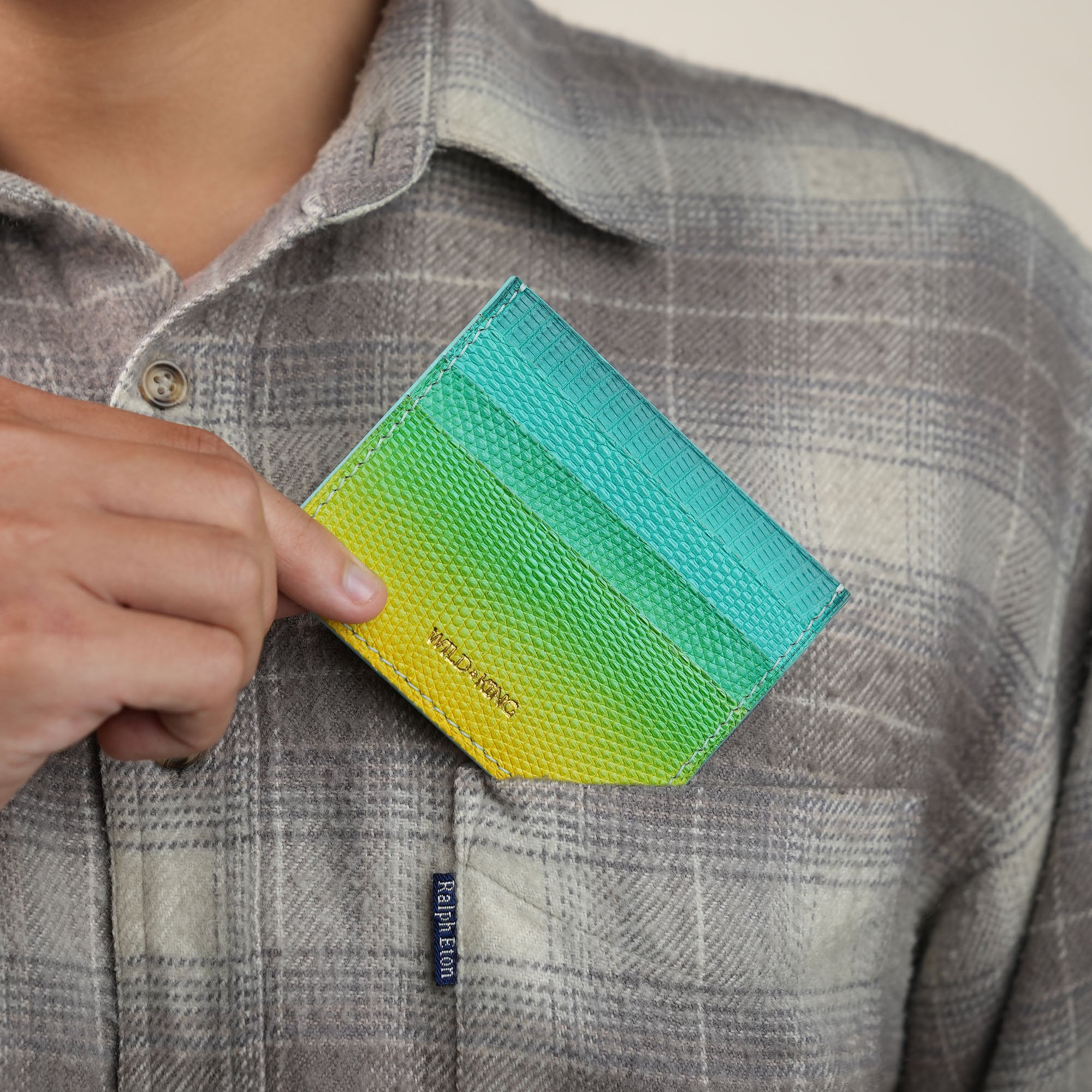 Kelly Green Lizard Leather Card Holder - Patina Finish