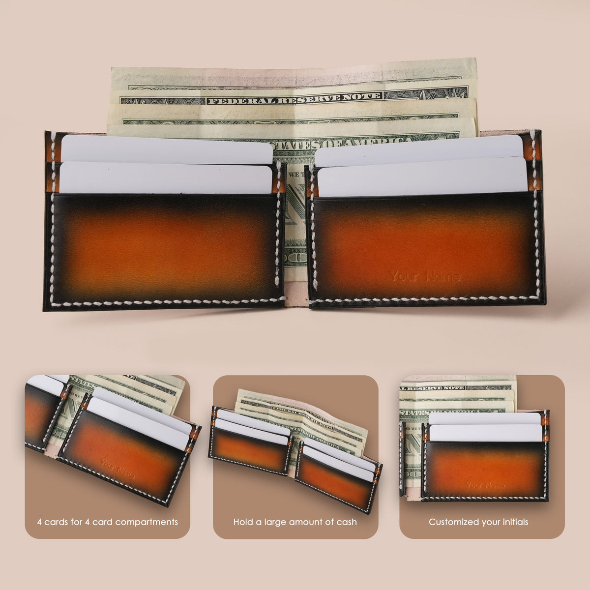 Blue Leather Bifold Wallet Mens - Patina Finish