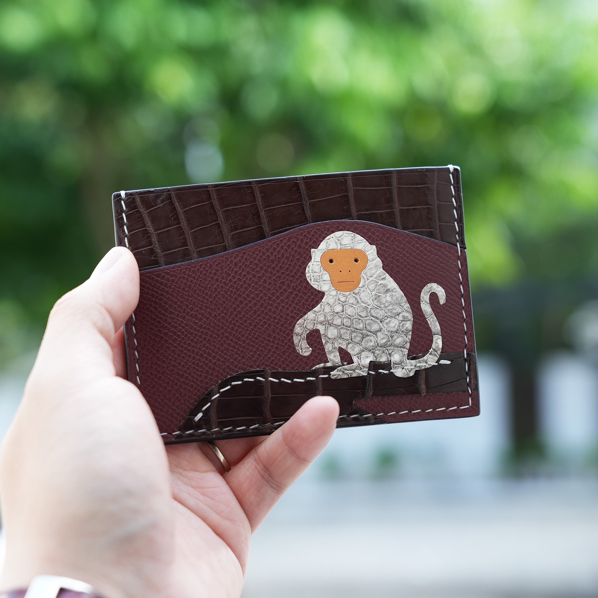 Epsom Leather mix Alligator Leather Card Holder - Stupid Monkey
