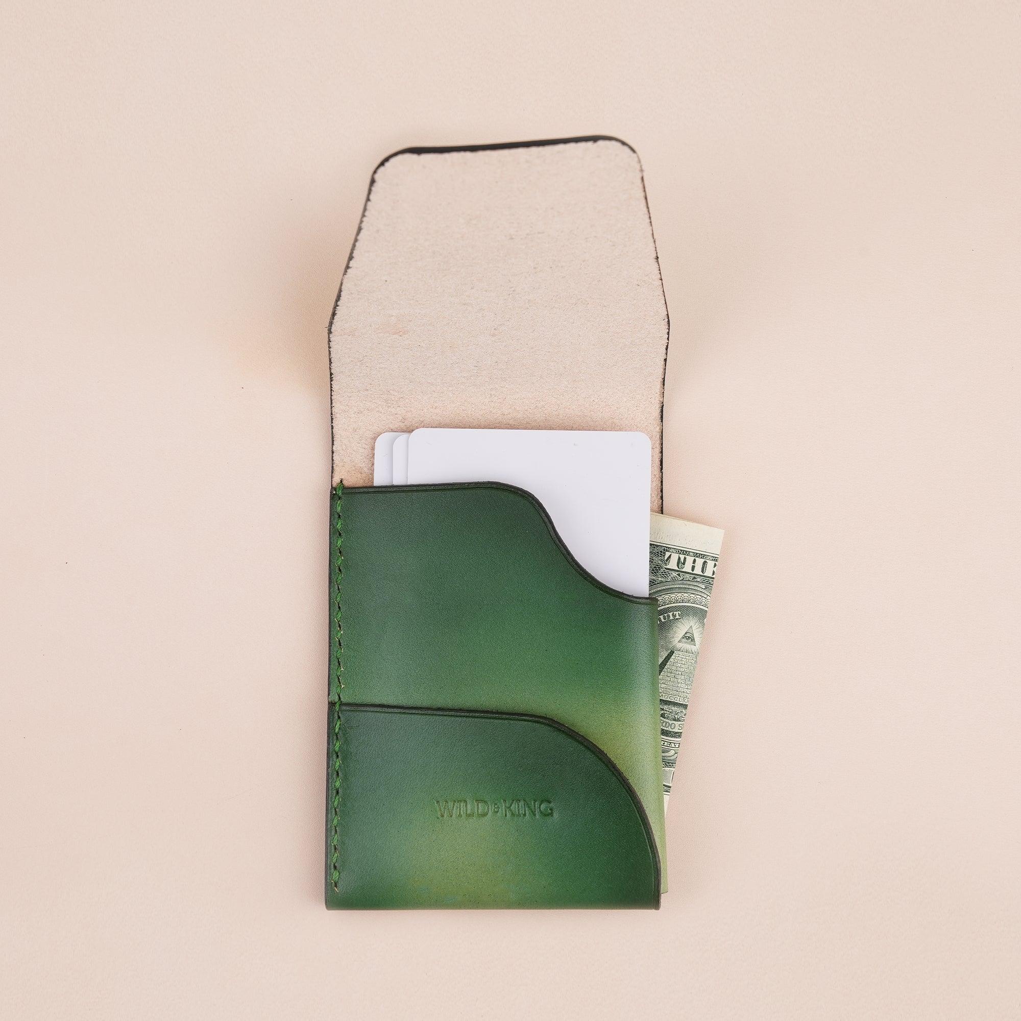 Patina Green Leather Snap Card Holder - WildandKing