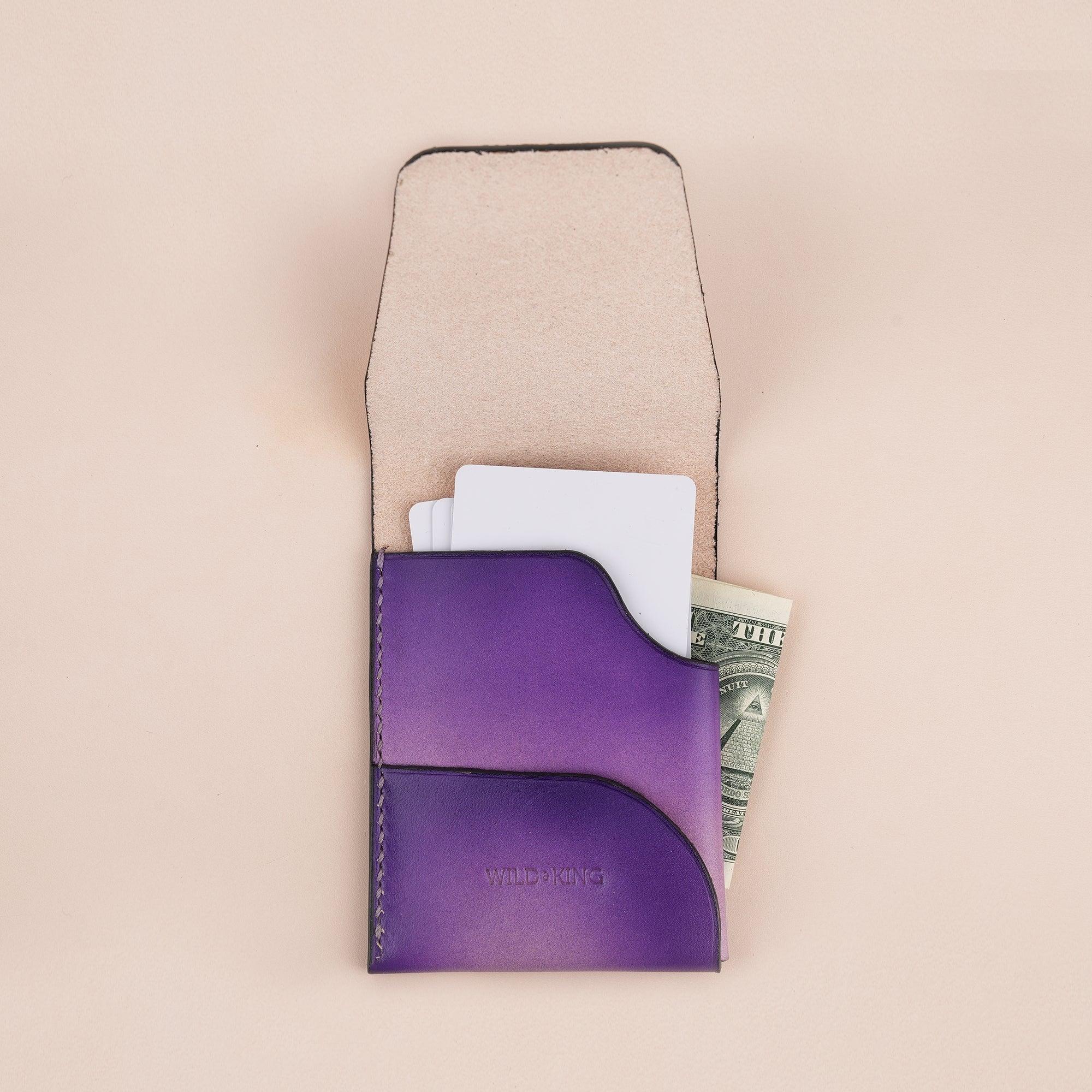 Patina Purple Leather Snap Card Holder - WildandKing