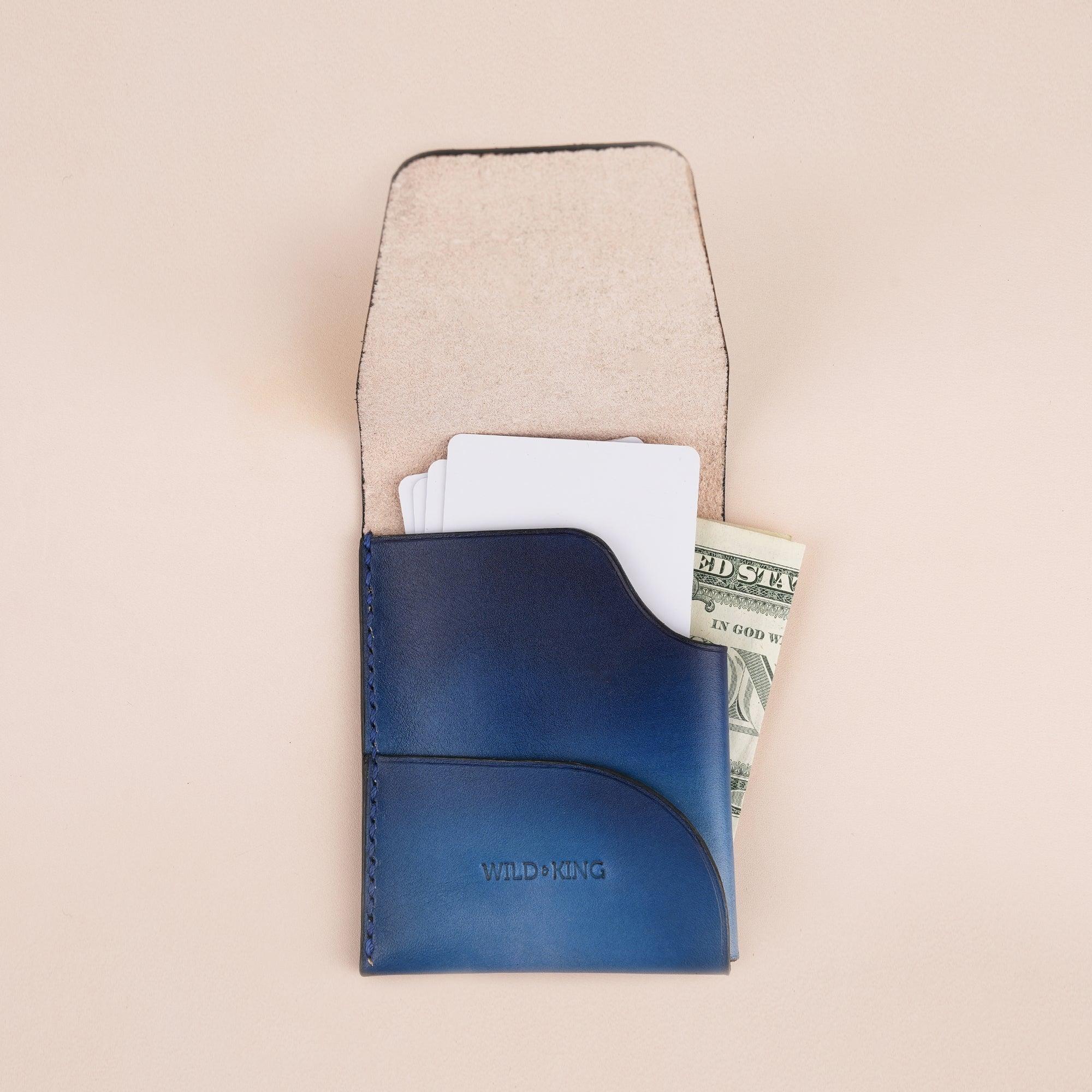 Patina Blue Leather Snap Card Holder - WildandKing