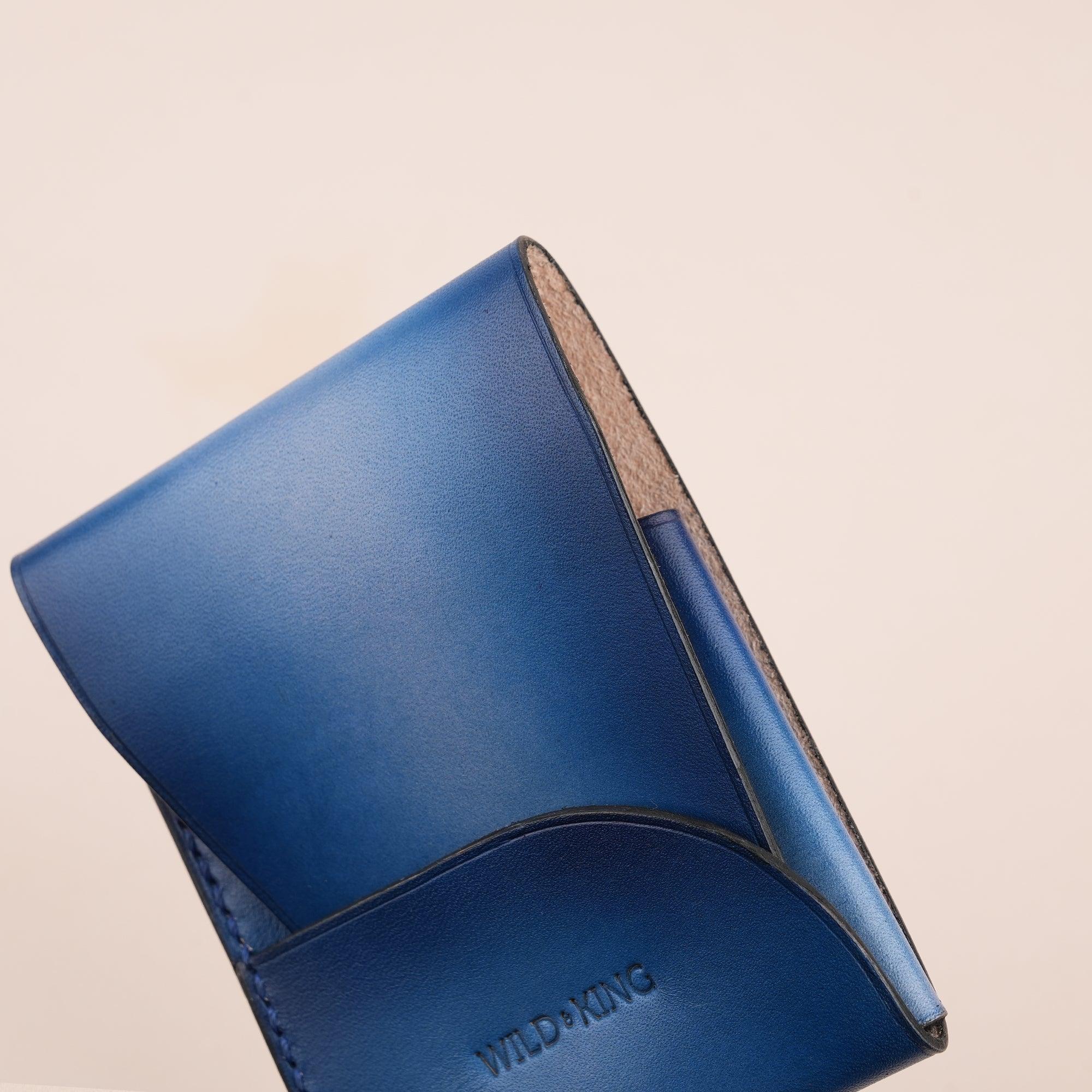 Patina Blue Leather Snap Card Holder - WildandKing