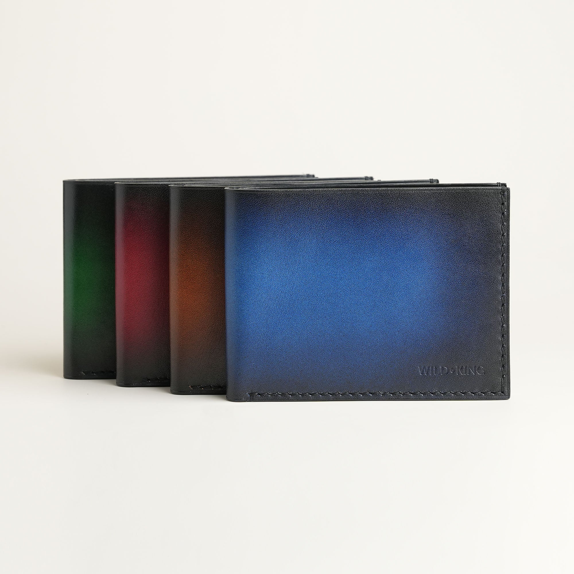 Green Leather Wing Bifold Wallet - Fox Design - Patina Finish