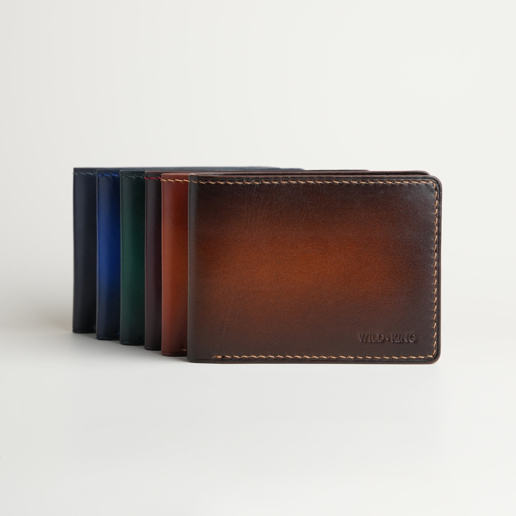 Blue Leather Wing Bifold Wallet - Patina Finish