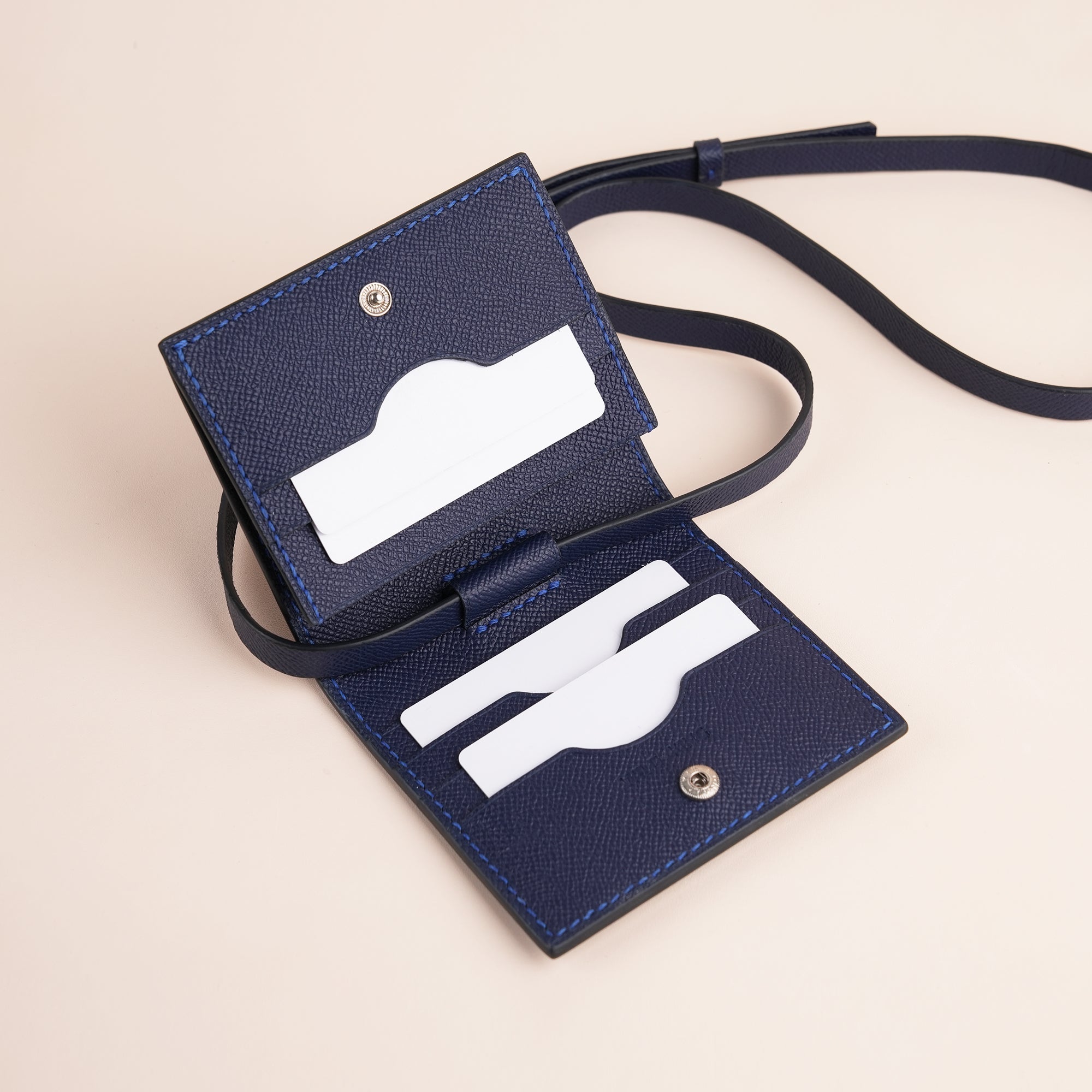 Navy Epsom Leather Crossbody Wallet