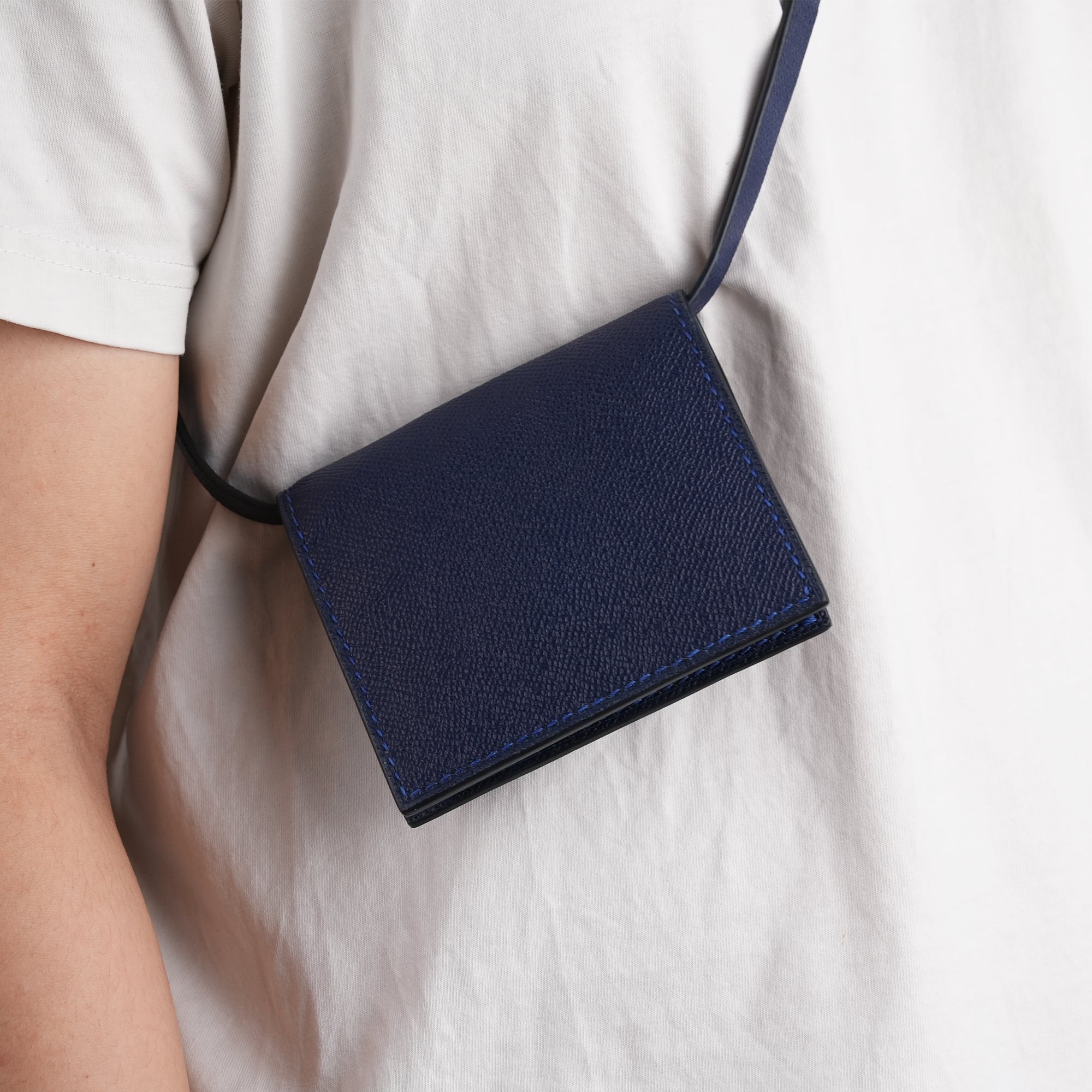 Navy Epsom Leather Crossbody Wallet