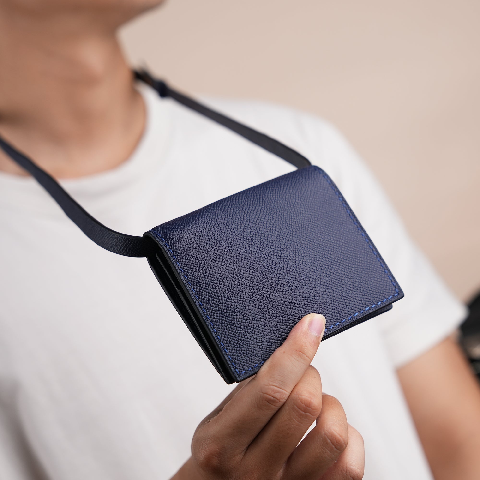 Navy Epsom Leather Crossbody Wallet