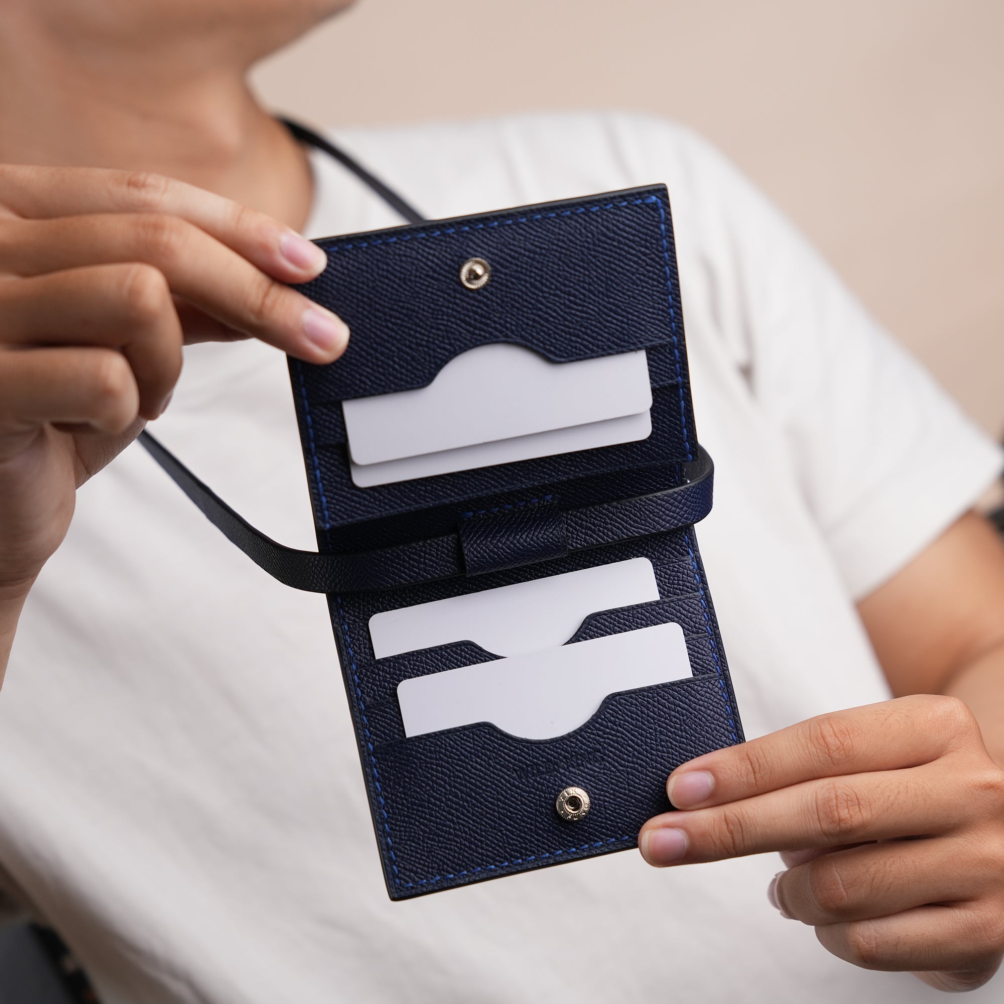 Navy Epsom Leather Crossbody Wallet