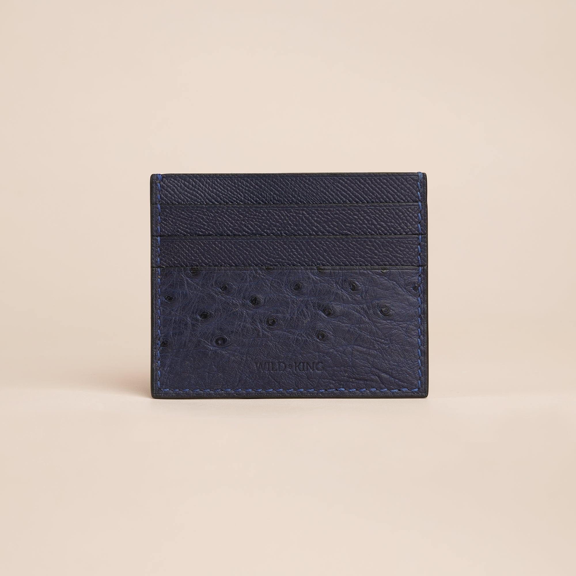 Navy Ostrich Leather Card Holder